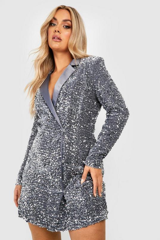 Plus Velvet Sequin Wrap Blazer Dress by BOOHOO