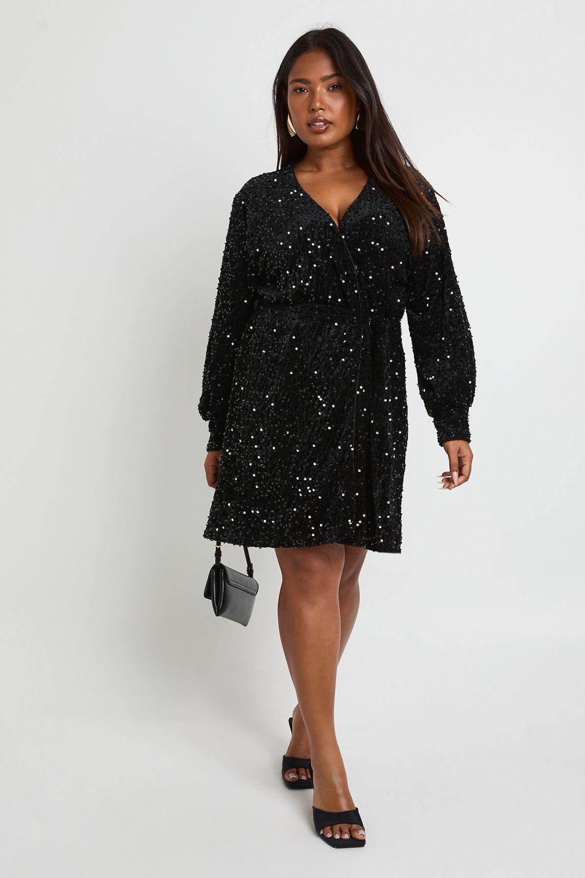 Plus Velvet Sequin Wrap Mini Dress by BOOHOO