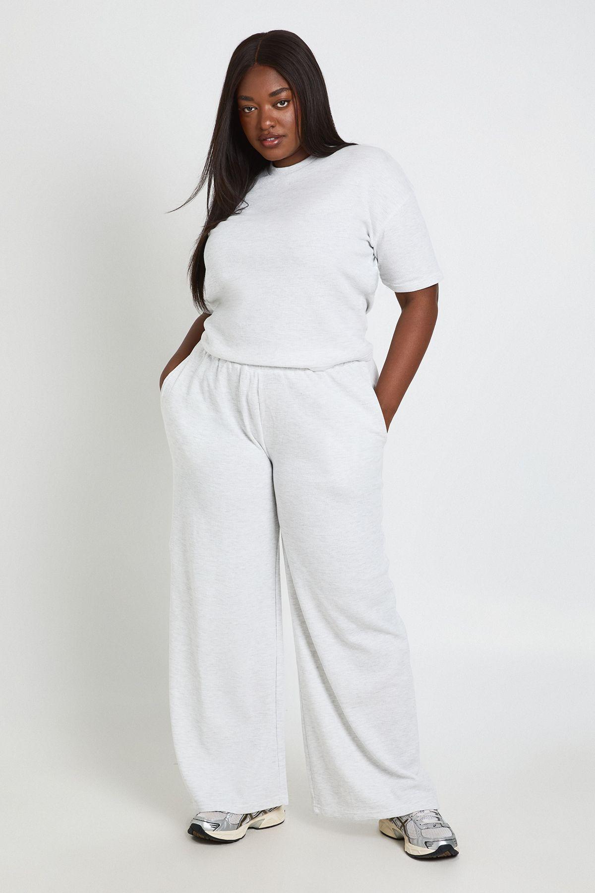 Plus Waffle T-shirt and Wide Leg Trouser Co-ord by BOOHOO