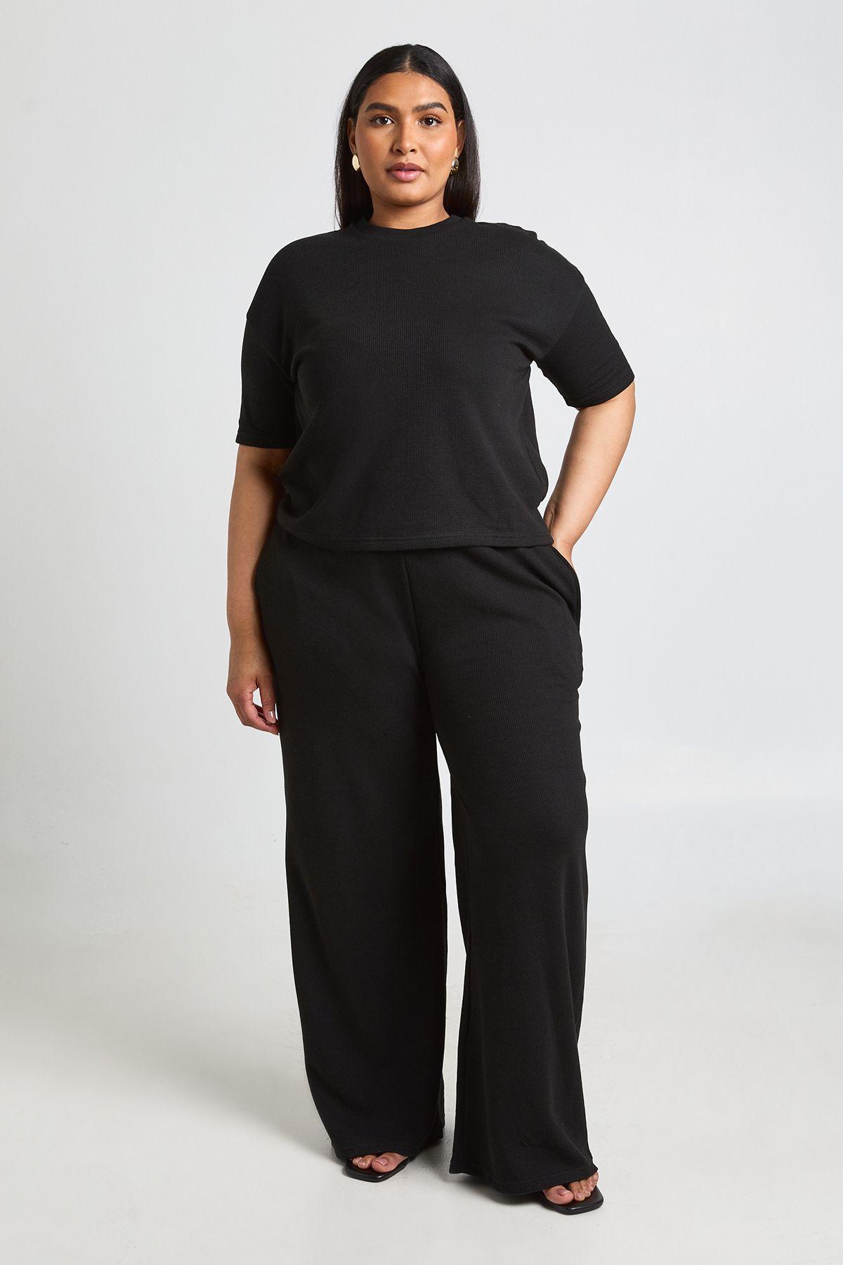 Plus Waffle T-shirt and Wide Leg Trouser Co-ord by BOOHOO