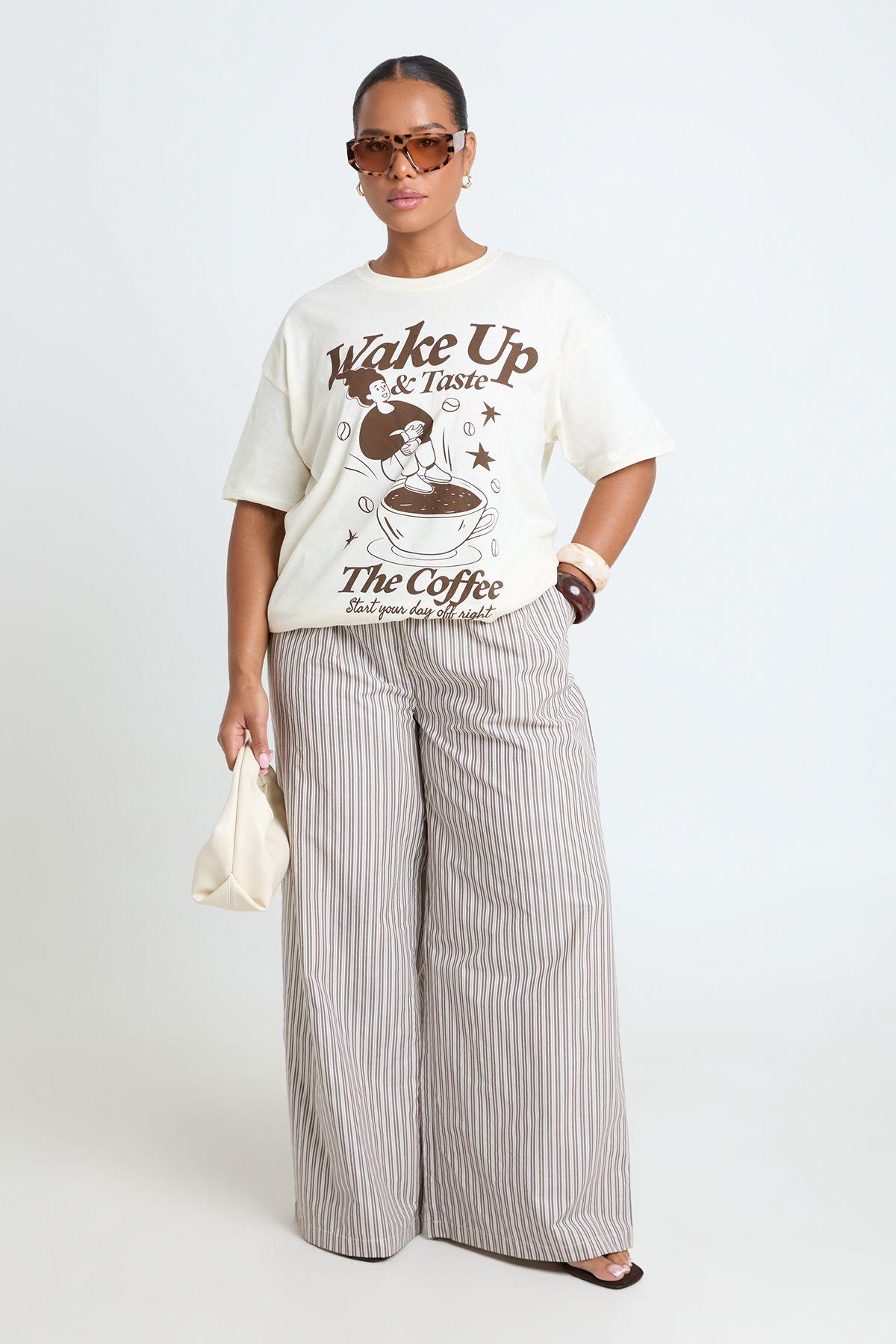 Plus Wake Up And Taste The Coffee Printed T Shirt by BOOHOO