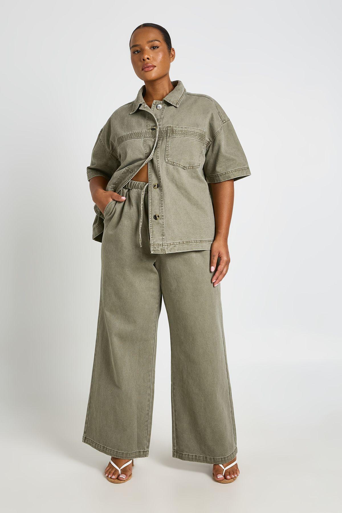 Plus Washed Elasticated Wide Leg Trouser by BOOHOO