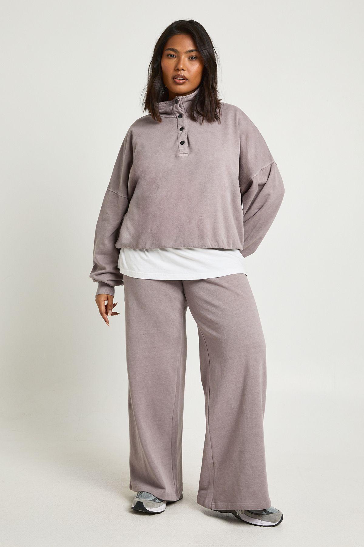 Plus Washed Funnel Neck Sweatshiirt Tracksuit by BOOHOO
