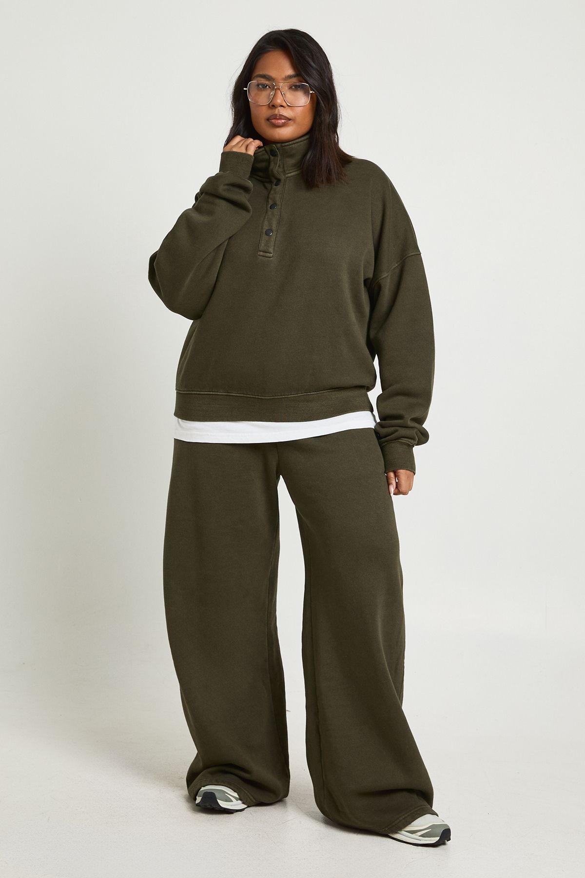 Plus Washed Funnel Neck Sweatshiirt Tracksuit by BOOHOO