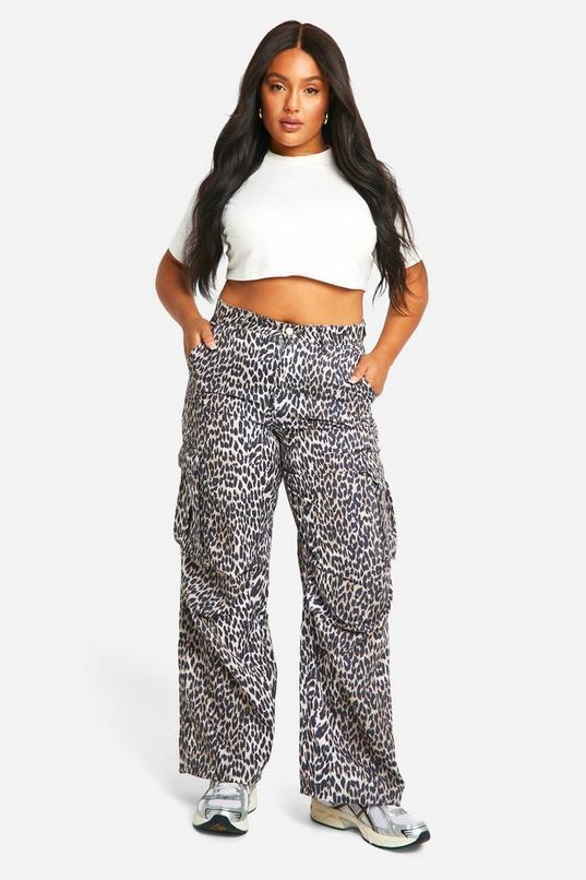 Plus Washed Leopard Cargo Trouser by BOOHOO