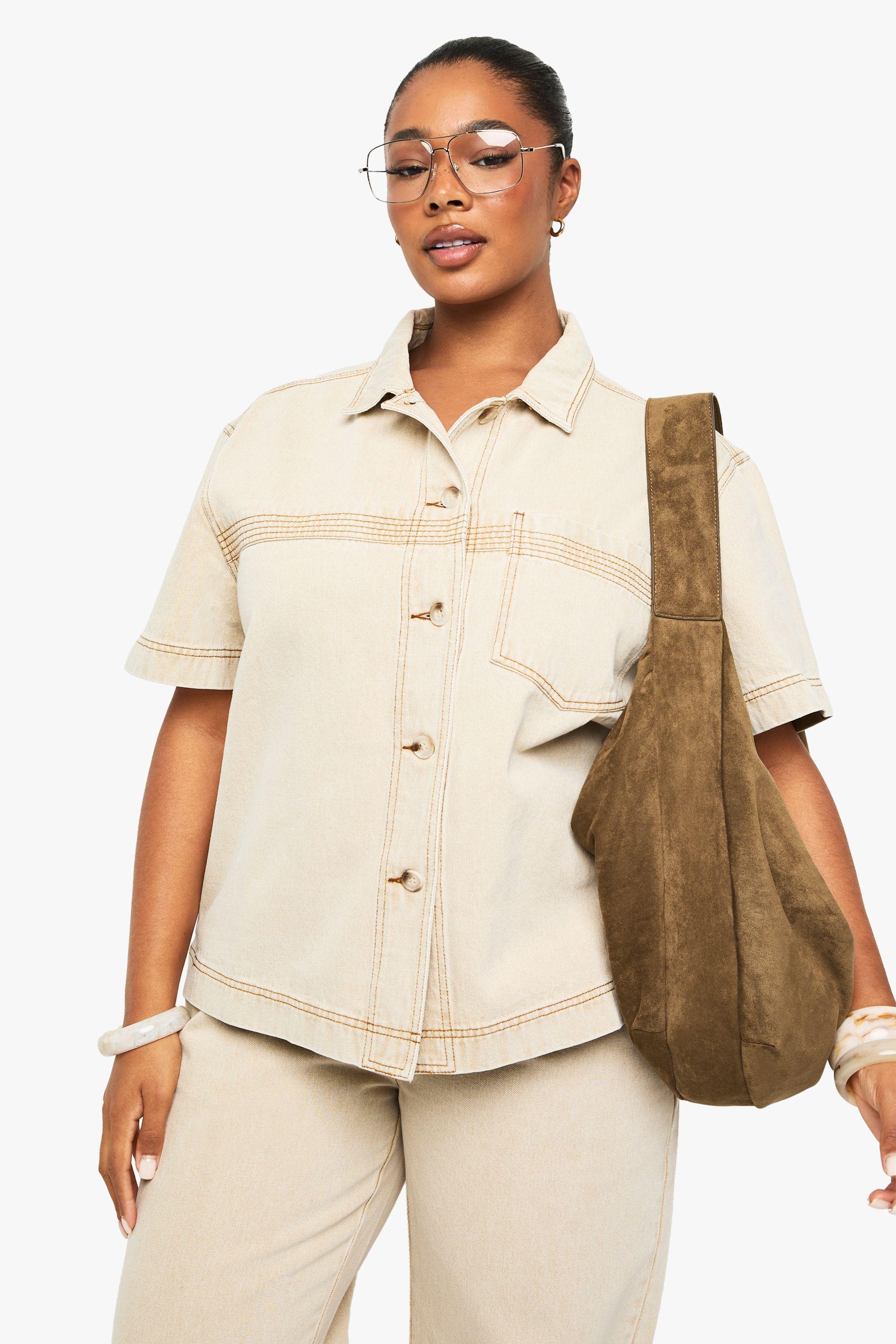 Plus Washed Stitch Detail Denim Shirt by BOOHOO