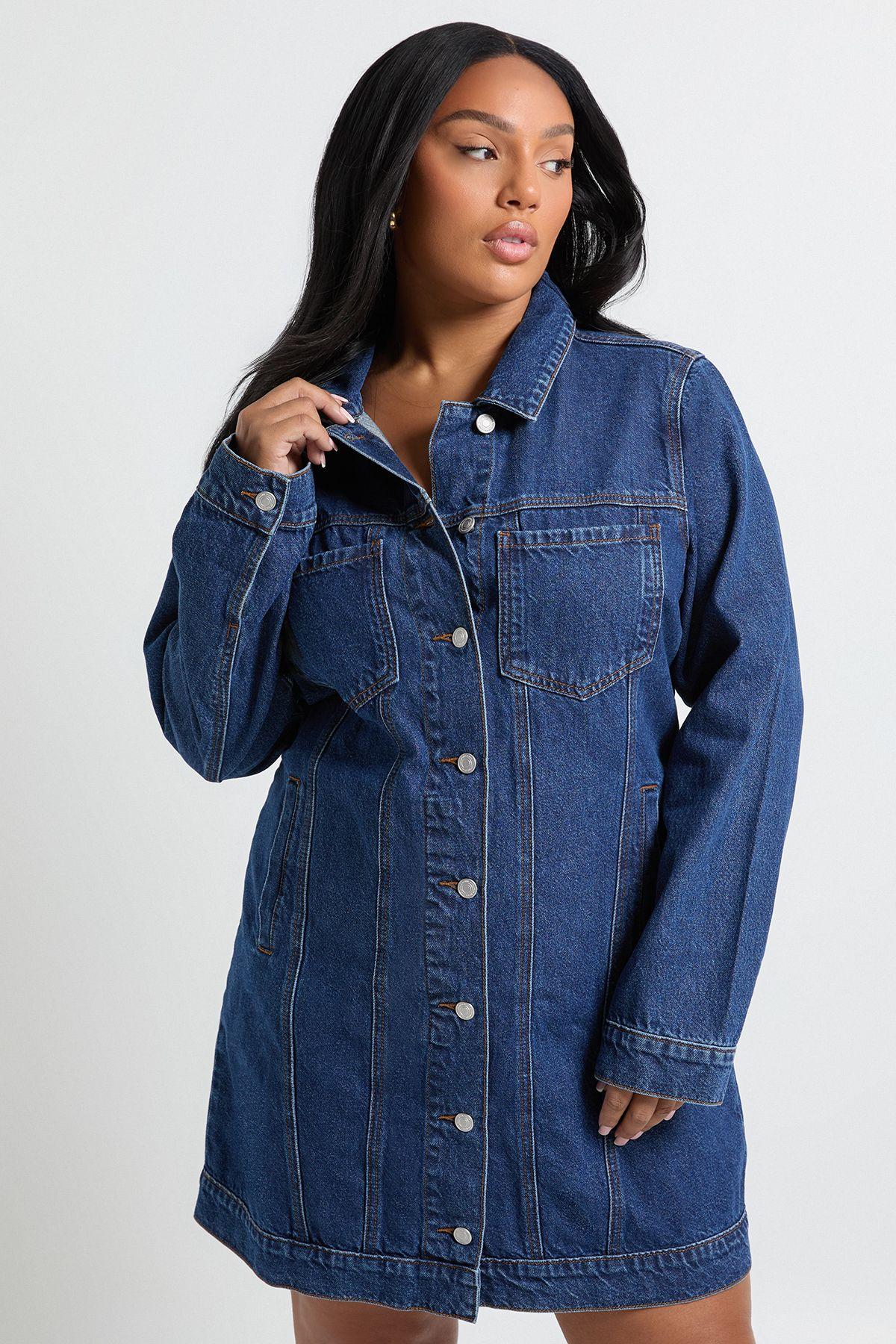 Plus Western Denim Mini Dress by BOOHOO