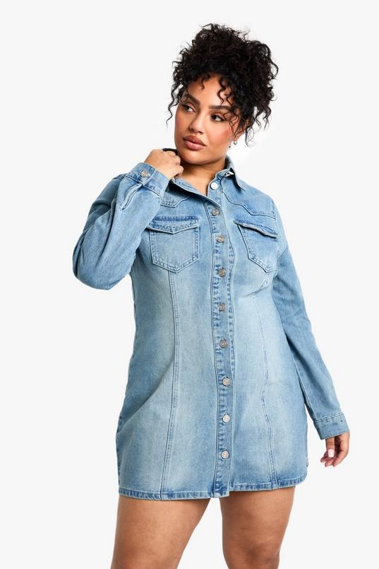 Plus Western Denim Shirt Dress by BOOHOO