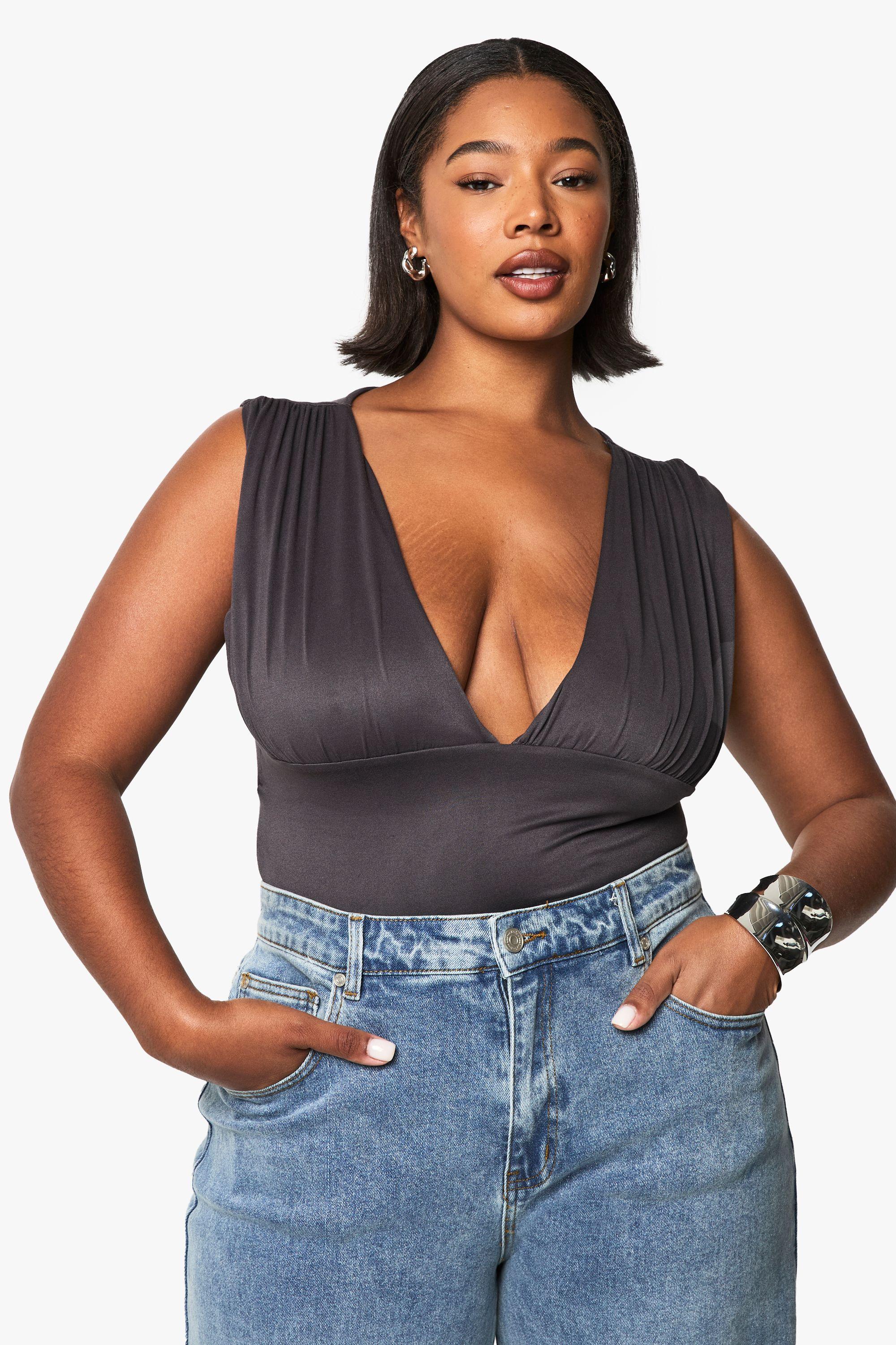 Plus Wide Plunge Bodysuit by BOOHOO