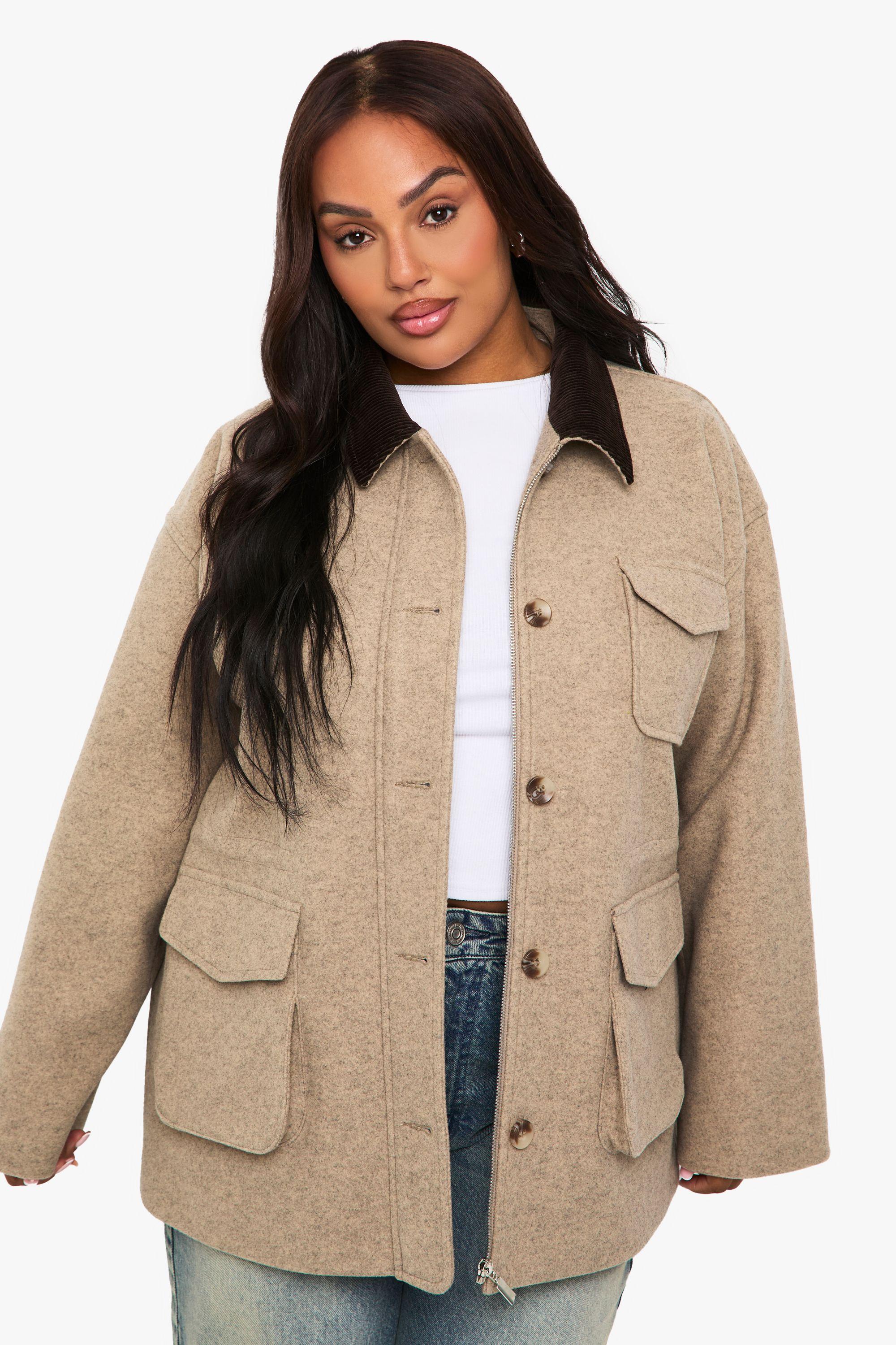 Plus Wool Look Barn Jacket by BOOHOO