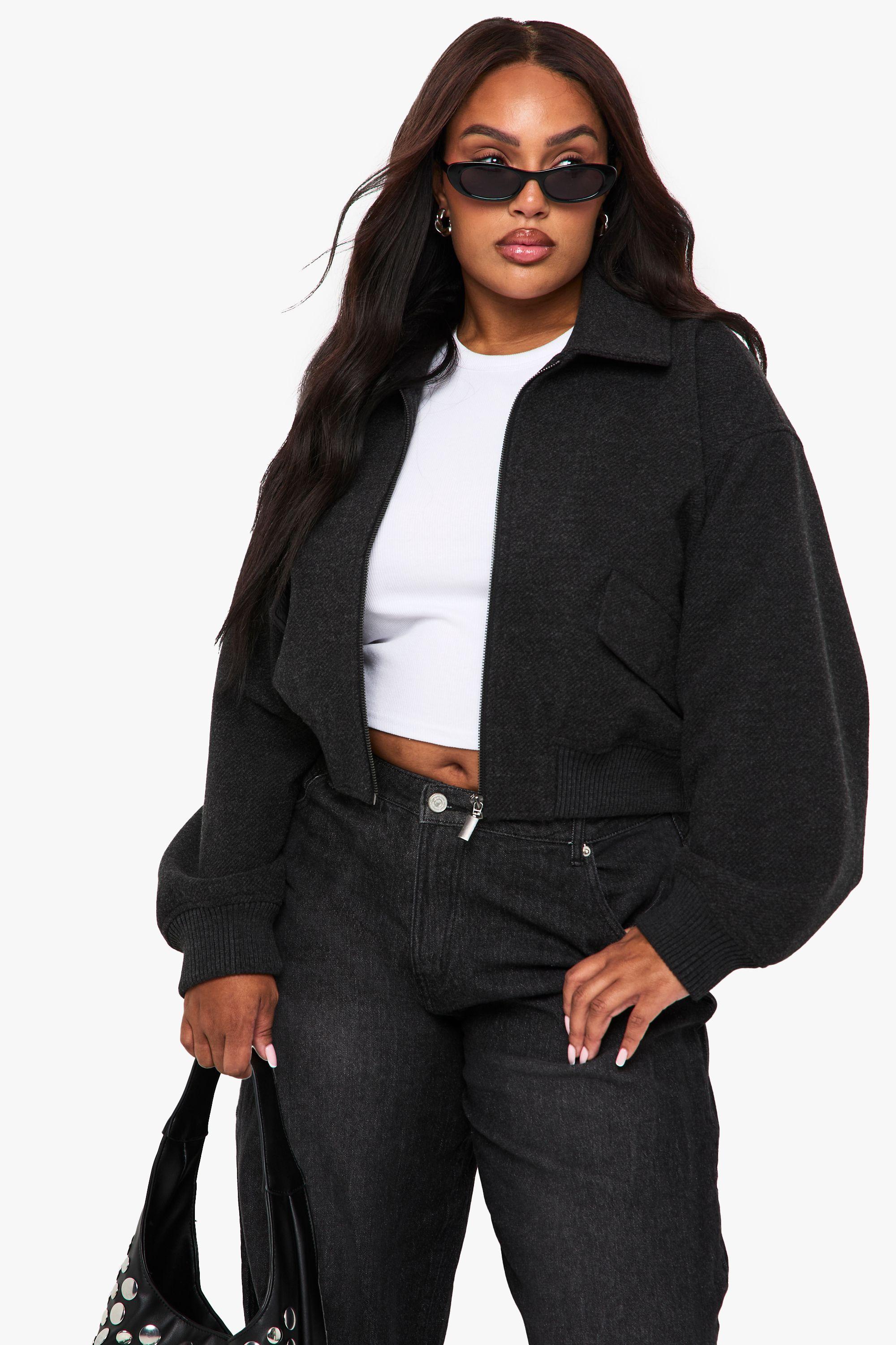 Plus Wool Look Bomber Jacket by BOOHOO