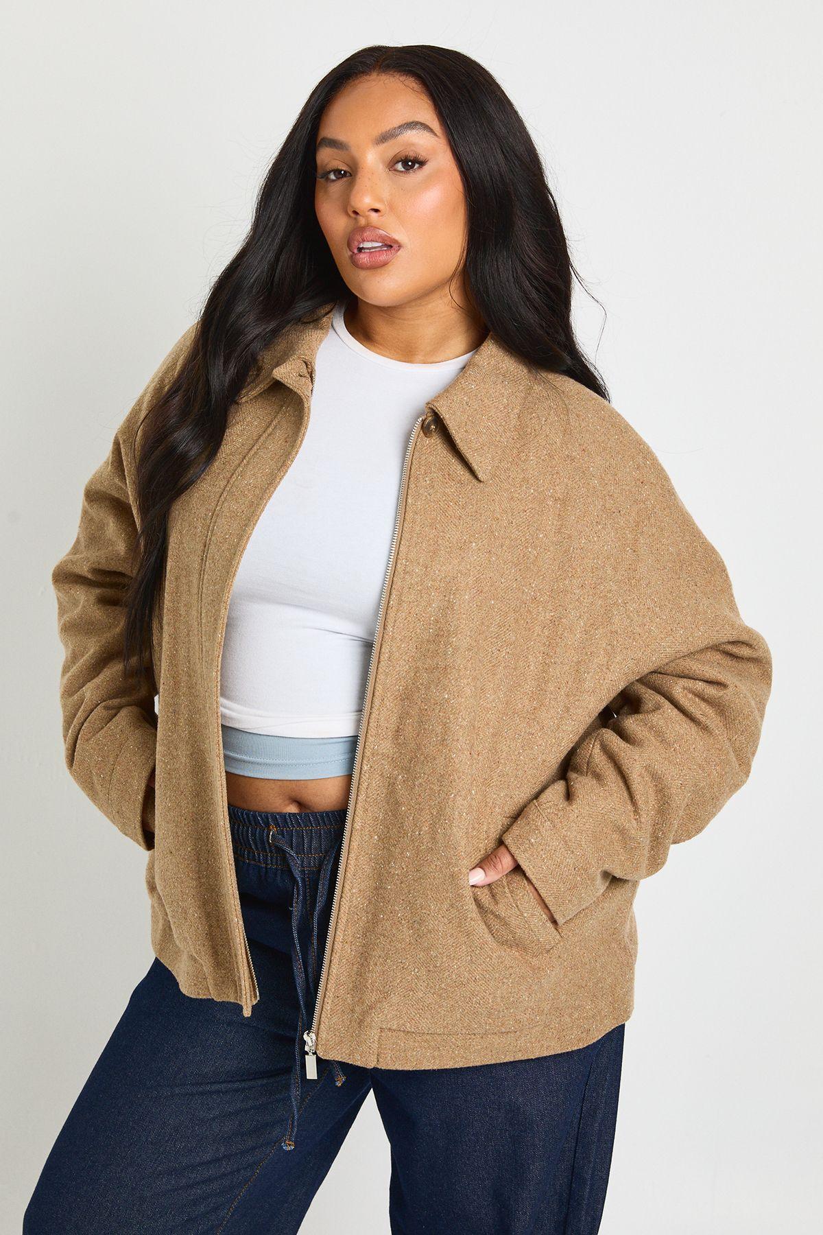 Plus Wool Look Oversized Jacket by BOOHOO