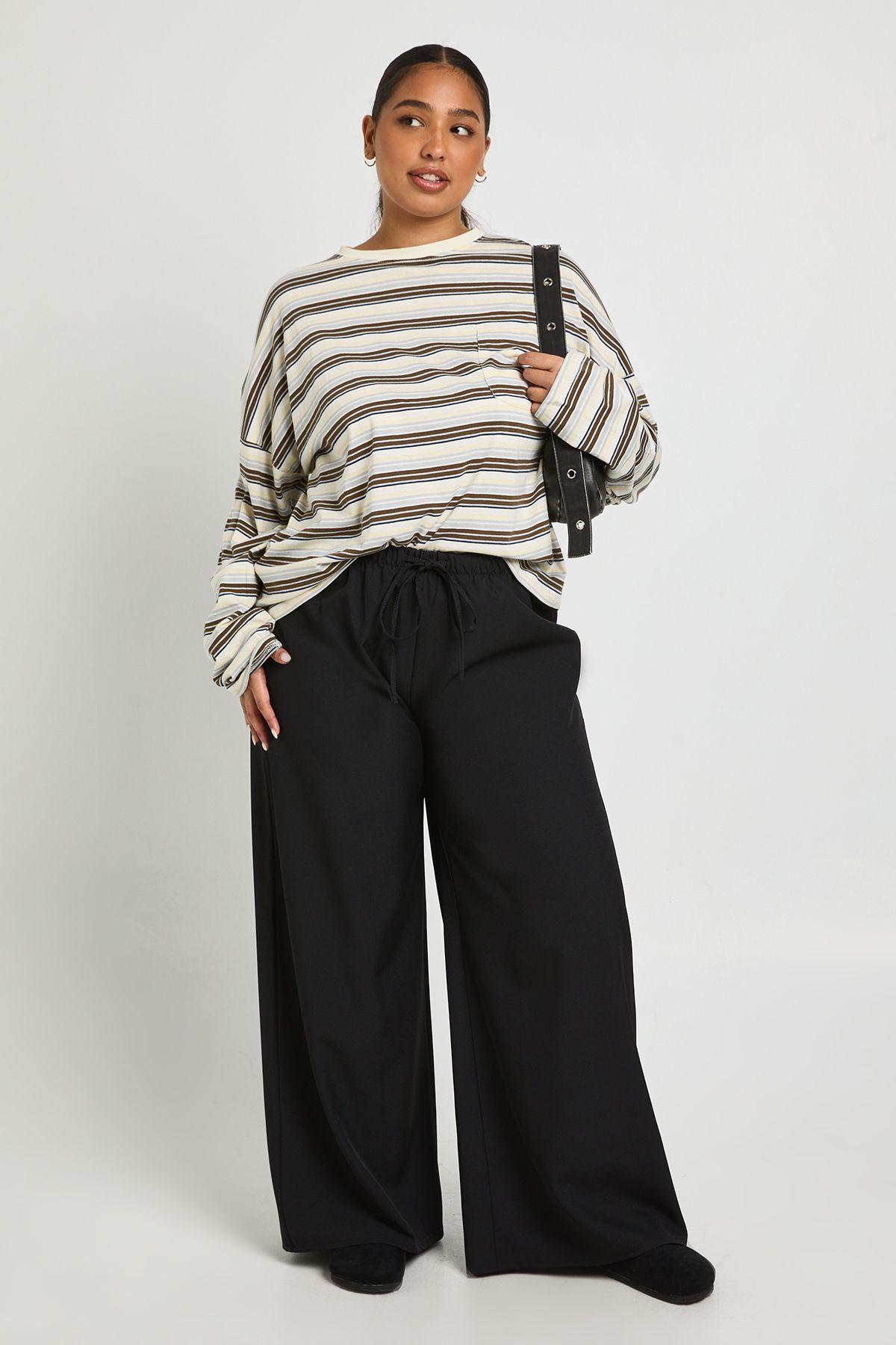 Plus Woven Elasticated Waist Drawstring Wide Leg Trouser by BOOHOO