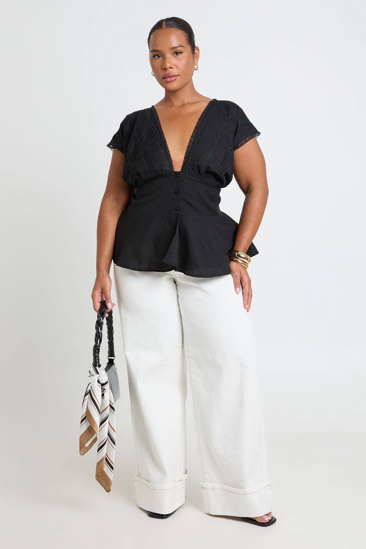 Plus Woven Lace Trim Detail Smock Top by BOOHOO