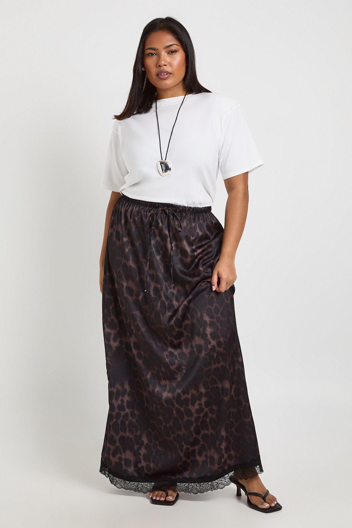 Plus Woven Leopard Lace Maxi Skirt by BOOHOO