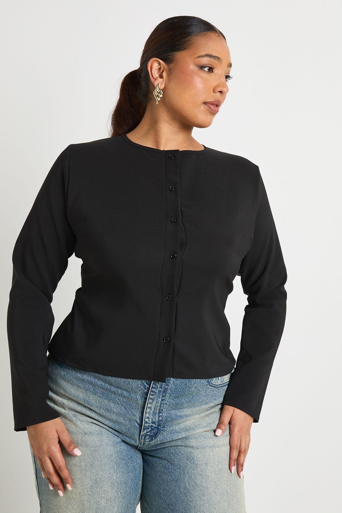 Plus Woven Long Sleeve Button Down Top by BOOHOO
