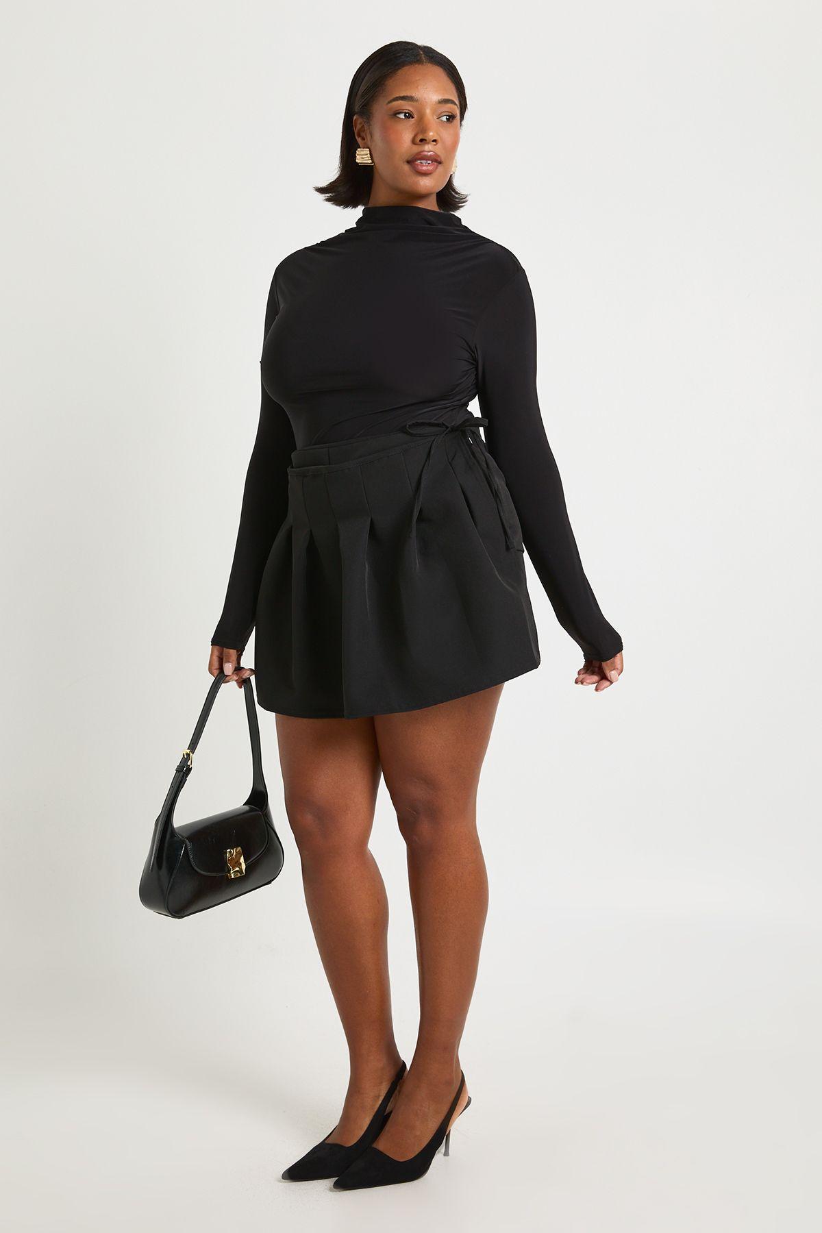 Plus Woven Pleated Wrap Skort by BOOHOO Plus Woven Pleated Wrap Skort by BOOHOO