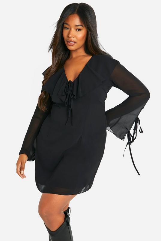 Plus Woven Ruffle Shift Dress by BOOHOO