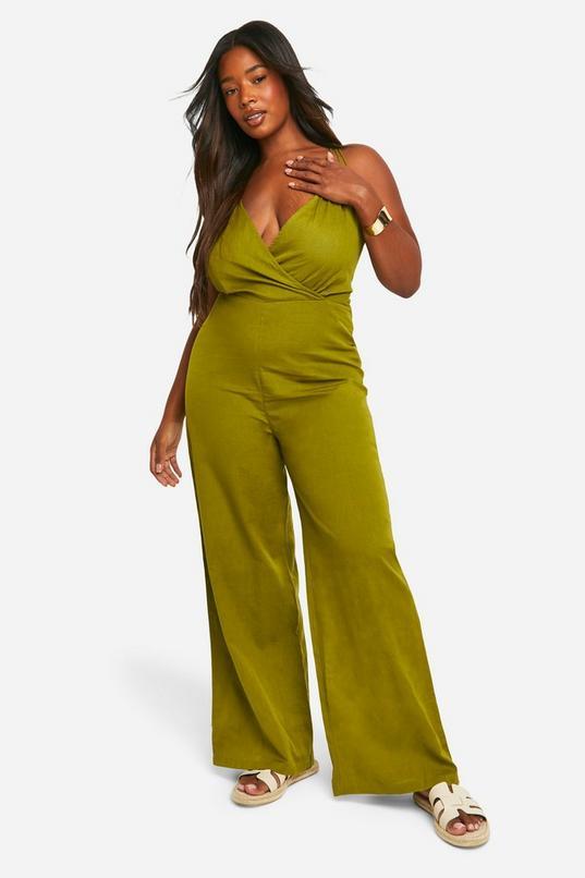 Plus Woven Strappy Wide Leg Jumpsuit by BOOHOO