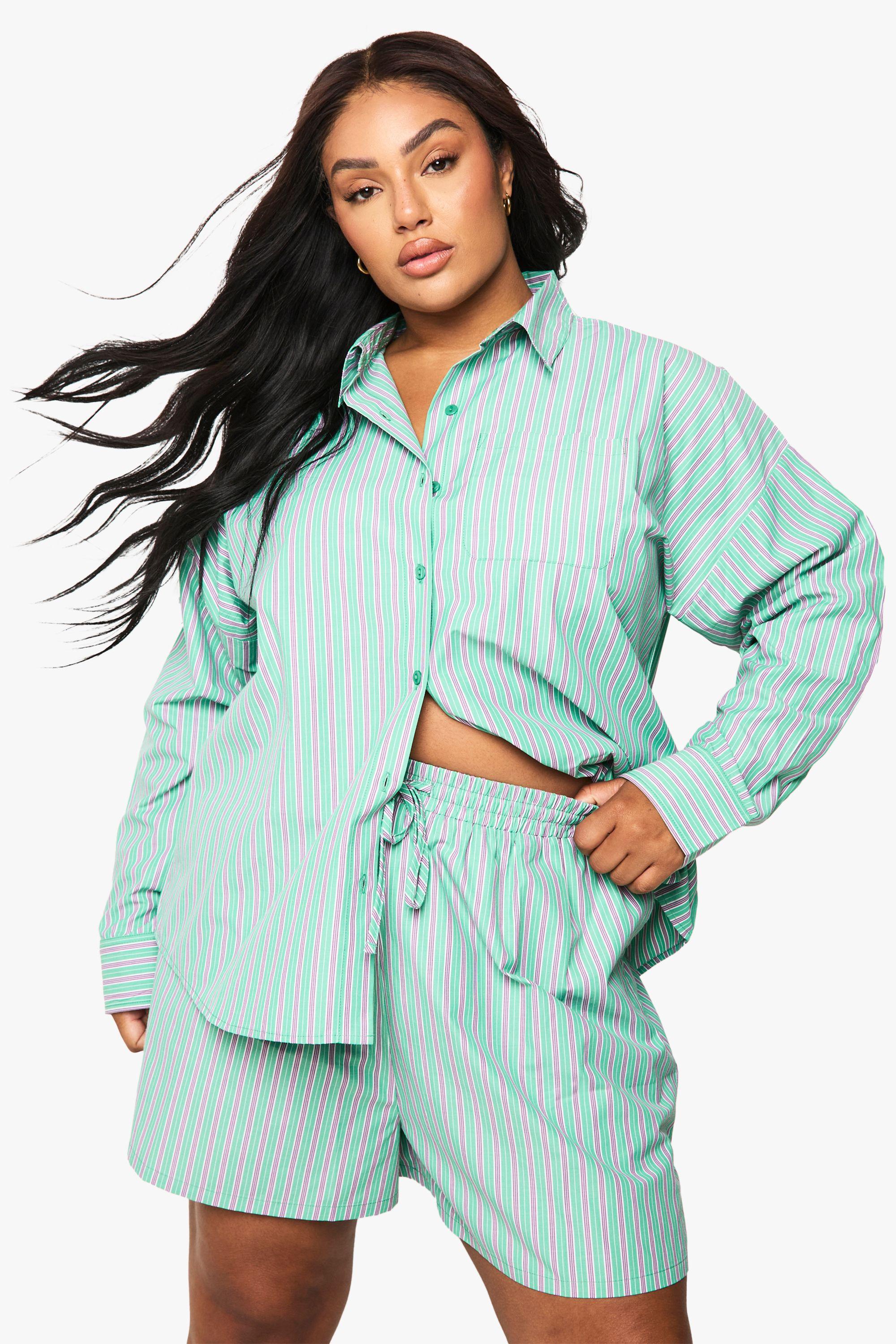 Plus Woven Stripe Boxer Short by BOOHOO