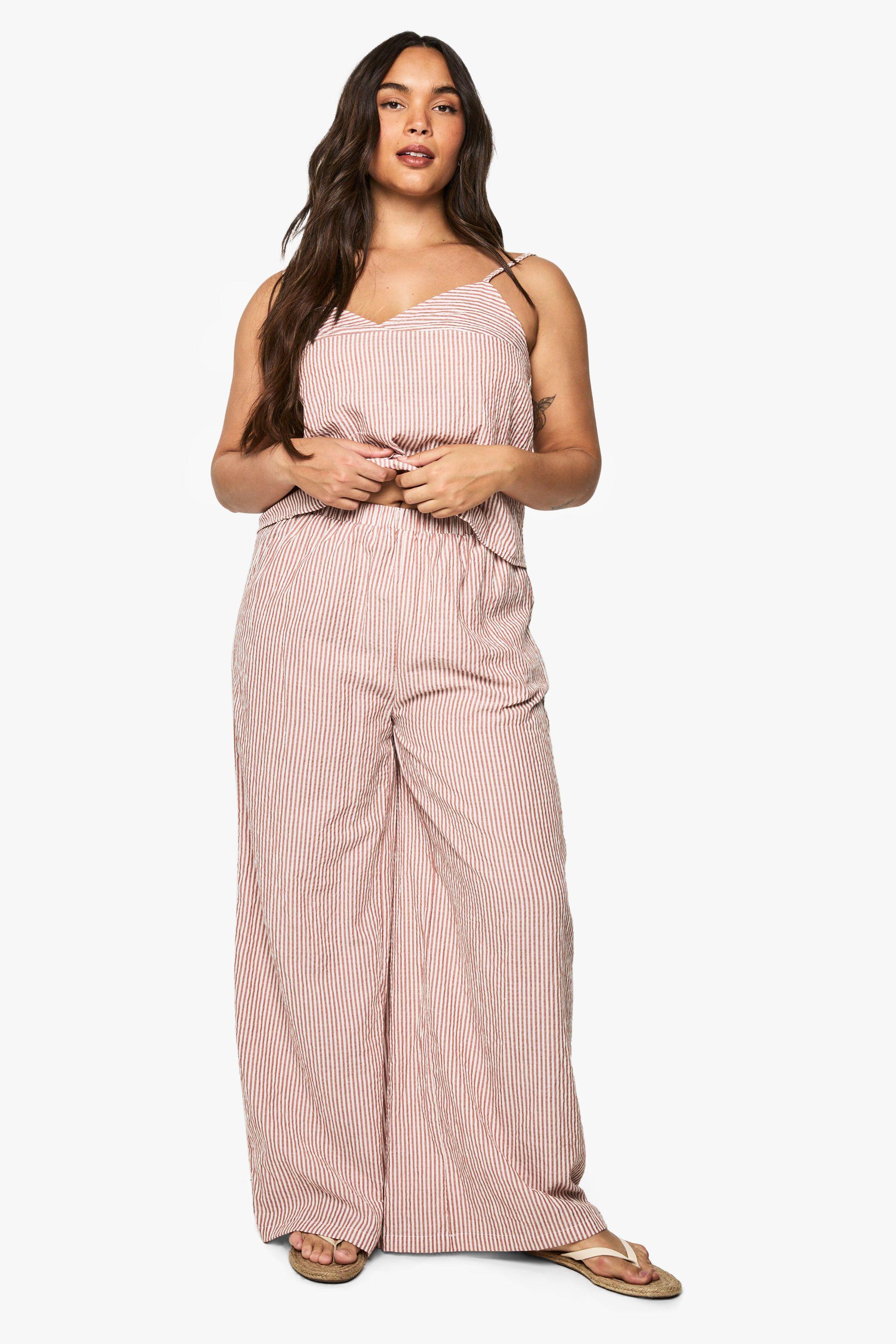 Plus Woven Stripe Elasticated Waist Wide Leg Trouser by BOOHOO