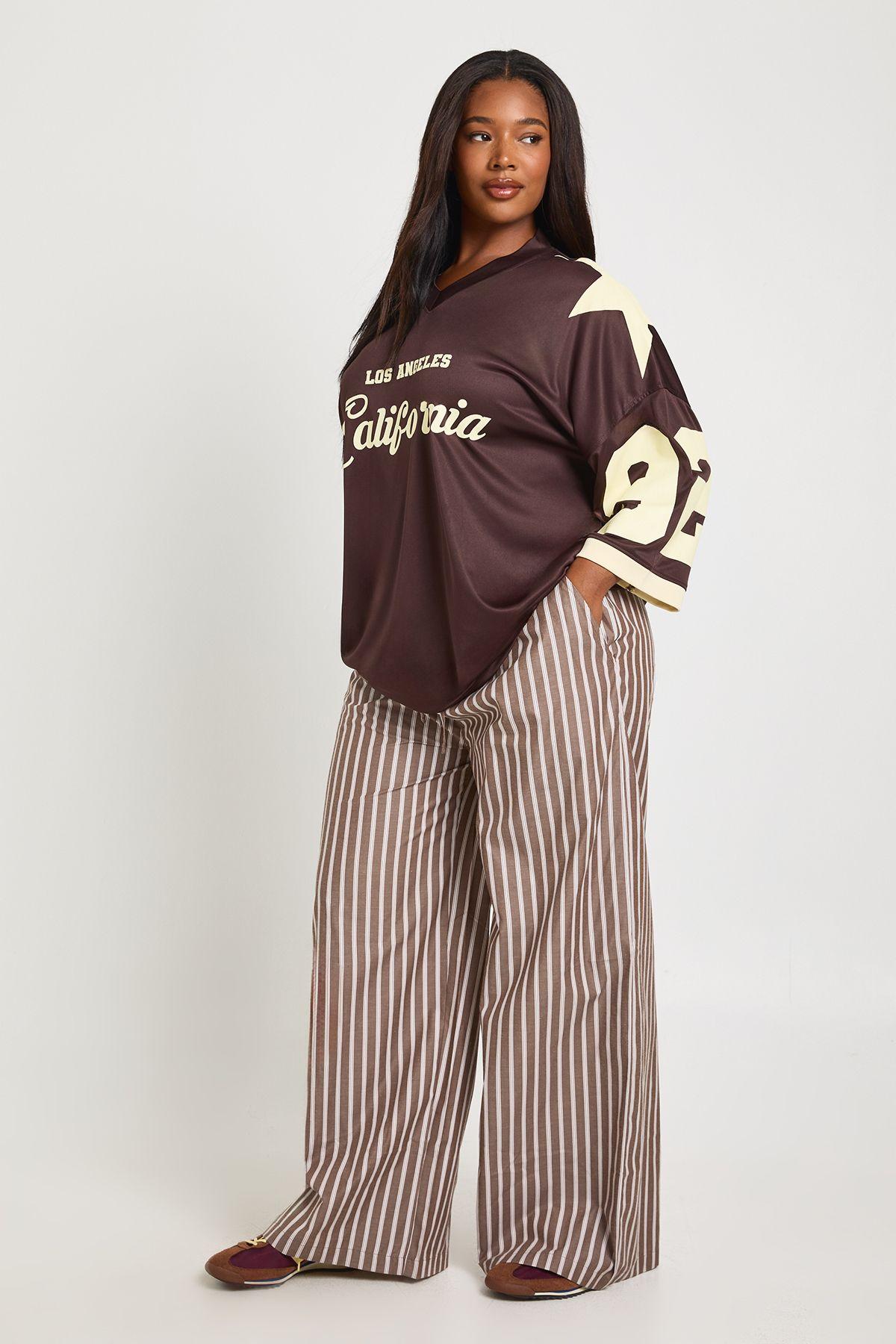 Plus Woven Stripe Elasticated Waist Wide Leg Trouser by BOOHOO