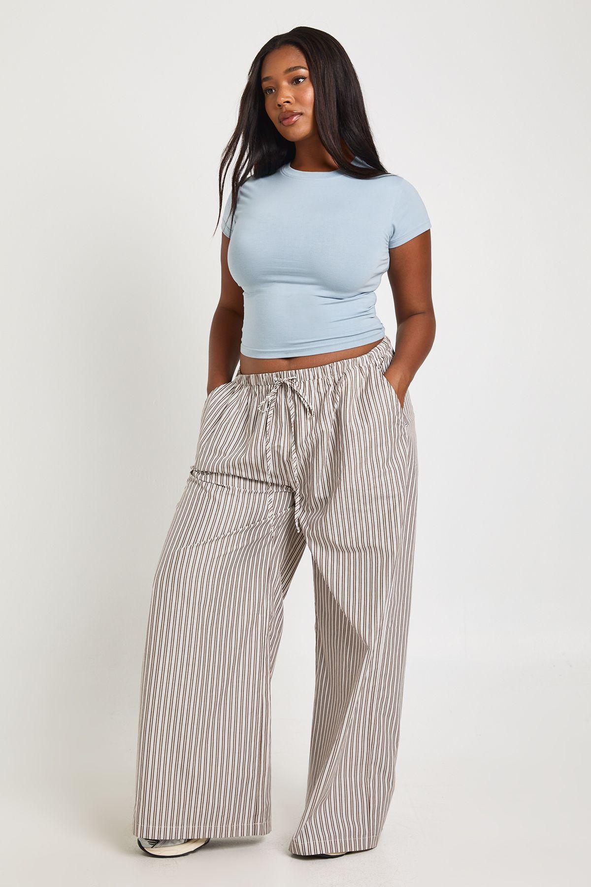 Plus Woven Stripe Elasticated Waist Wide Leg Trouser by BOOHOO