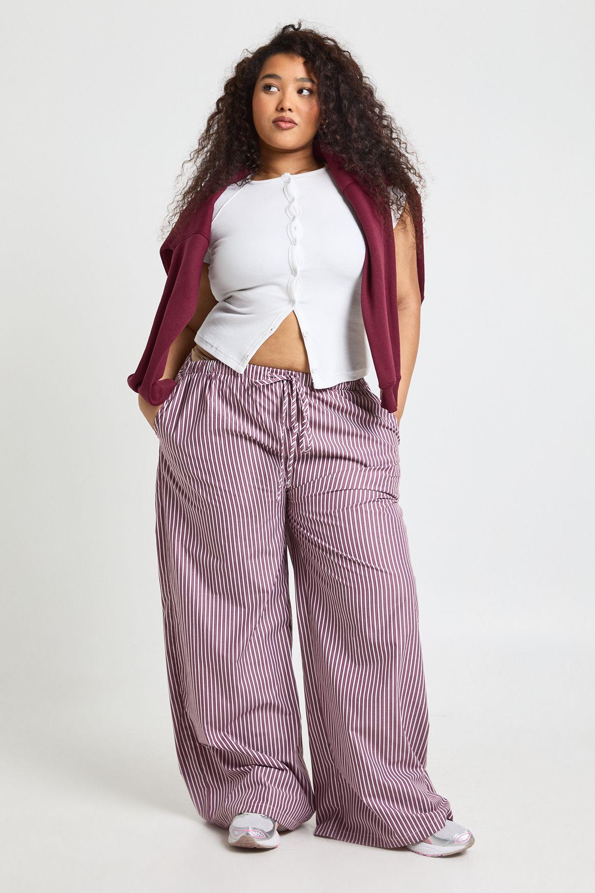 Plus Woven Stripe Elasticated Waist Wide Leg Trouser by BOOHOO