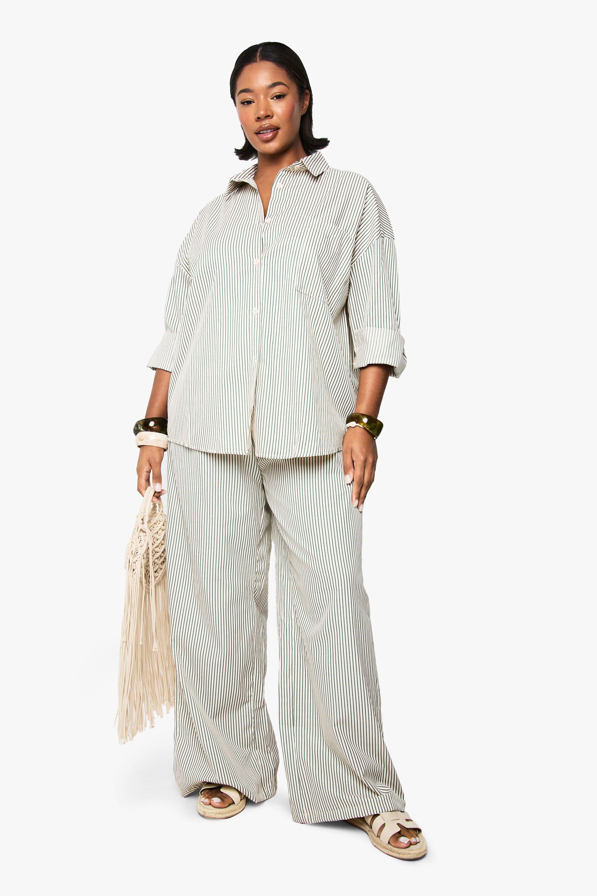 Plus Woven Stripe Elasticated Wide Leg Trouser by BOOHOO