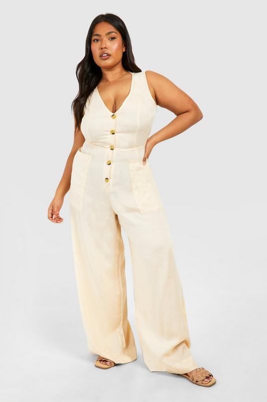 Plus Woven Tailored Button Down Jumpsuit by BOOHOO