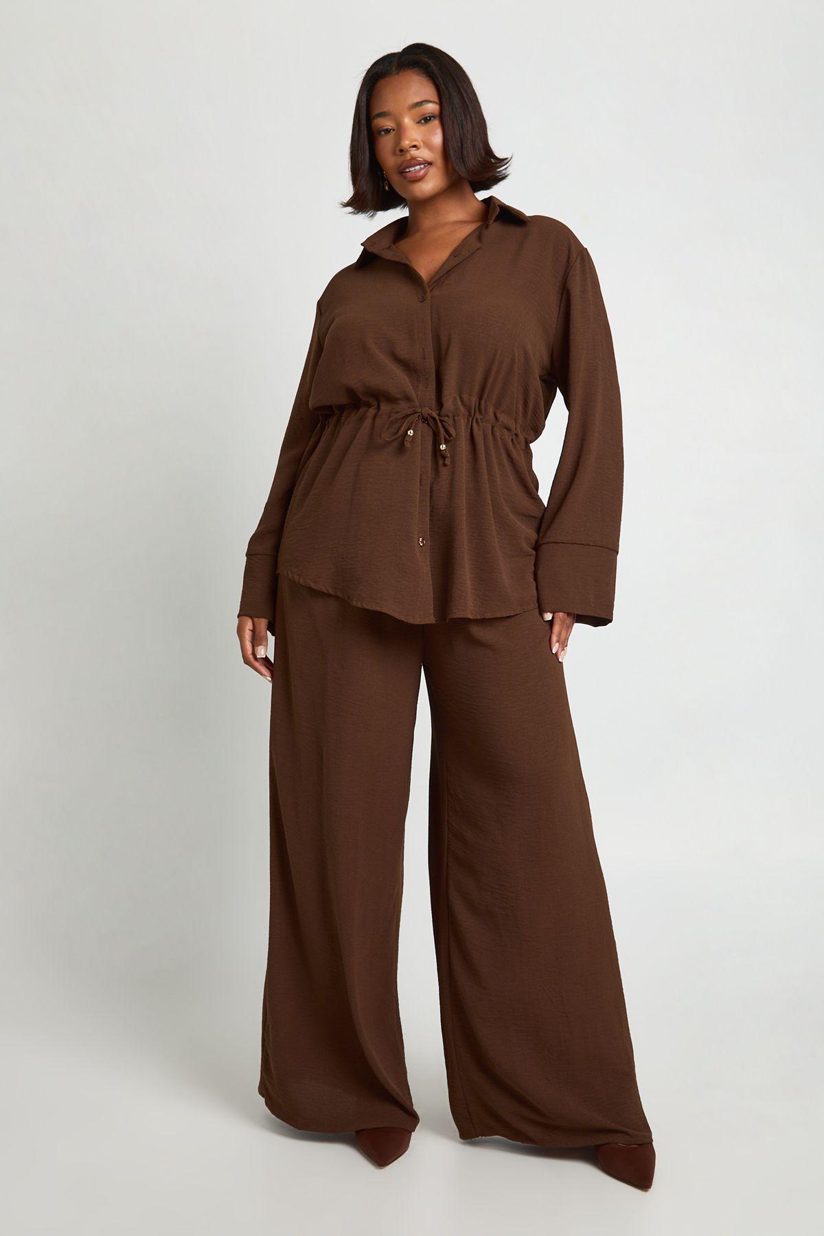 Plus Woven Tie Waist Shirt & Trouser Co Ord by BOOHOO