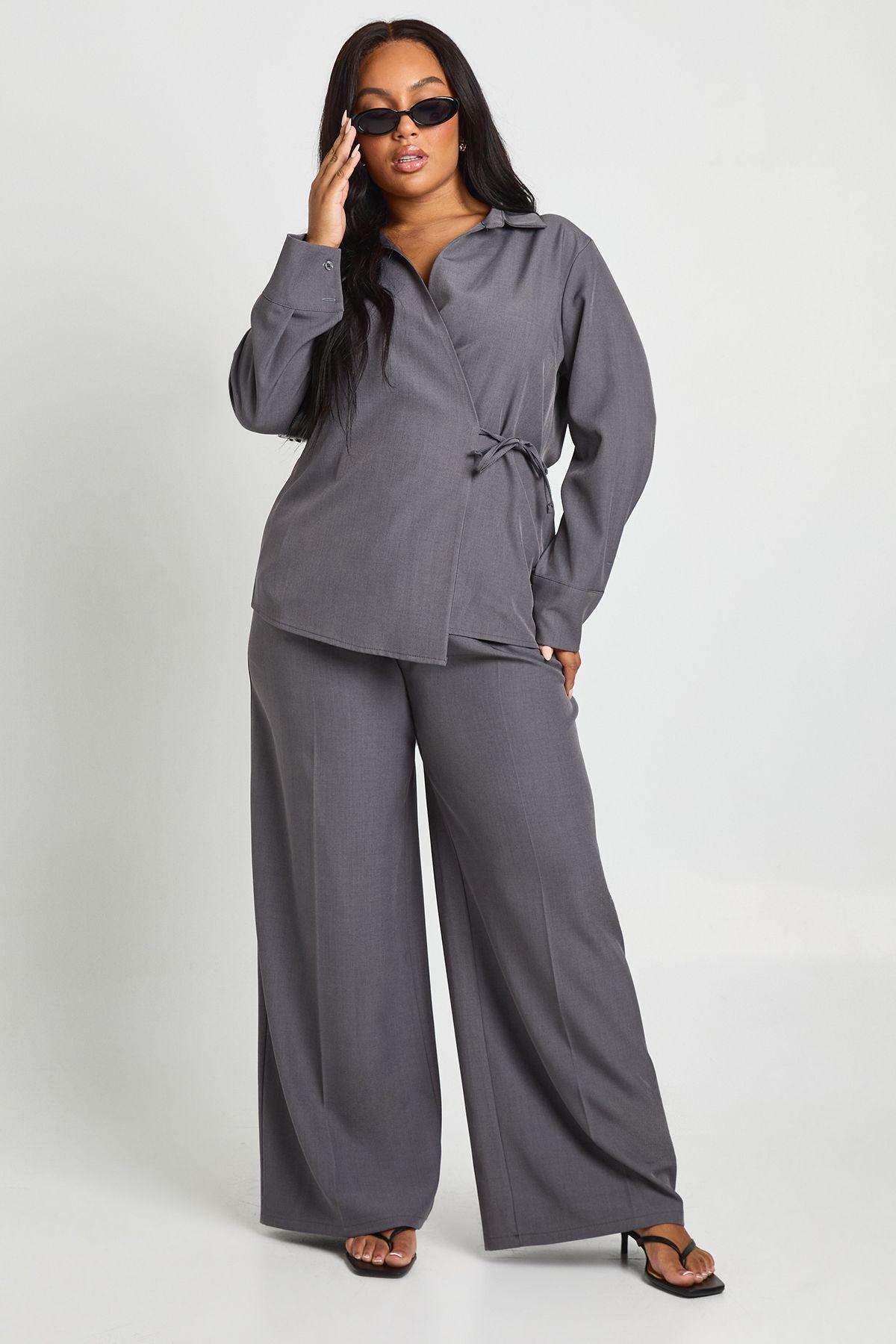 Plus Woven Wrap Tie Shirt by BOOHOO