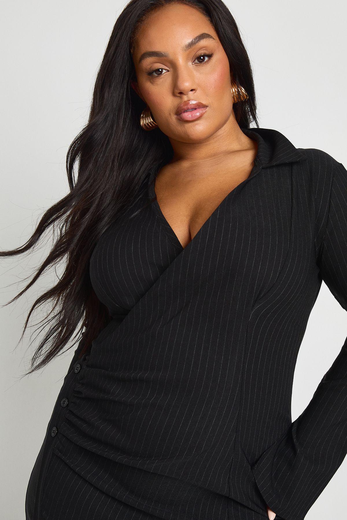 Plus Wrap Ruched Blazer Dress by BOOHOO