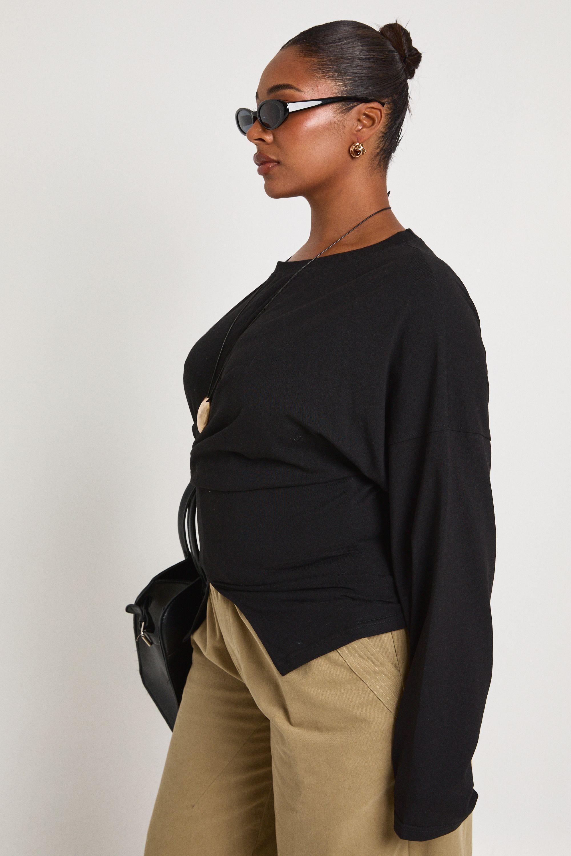 Plus Wrap Ruched Long Sleeve Top by BOOHOO