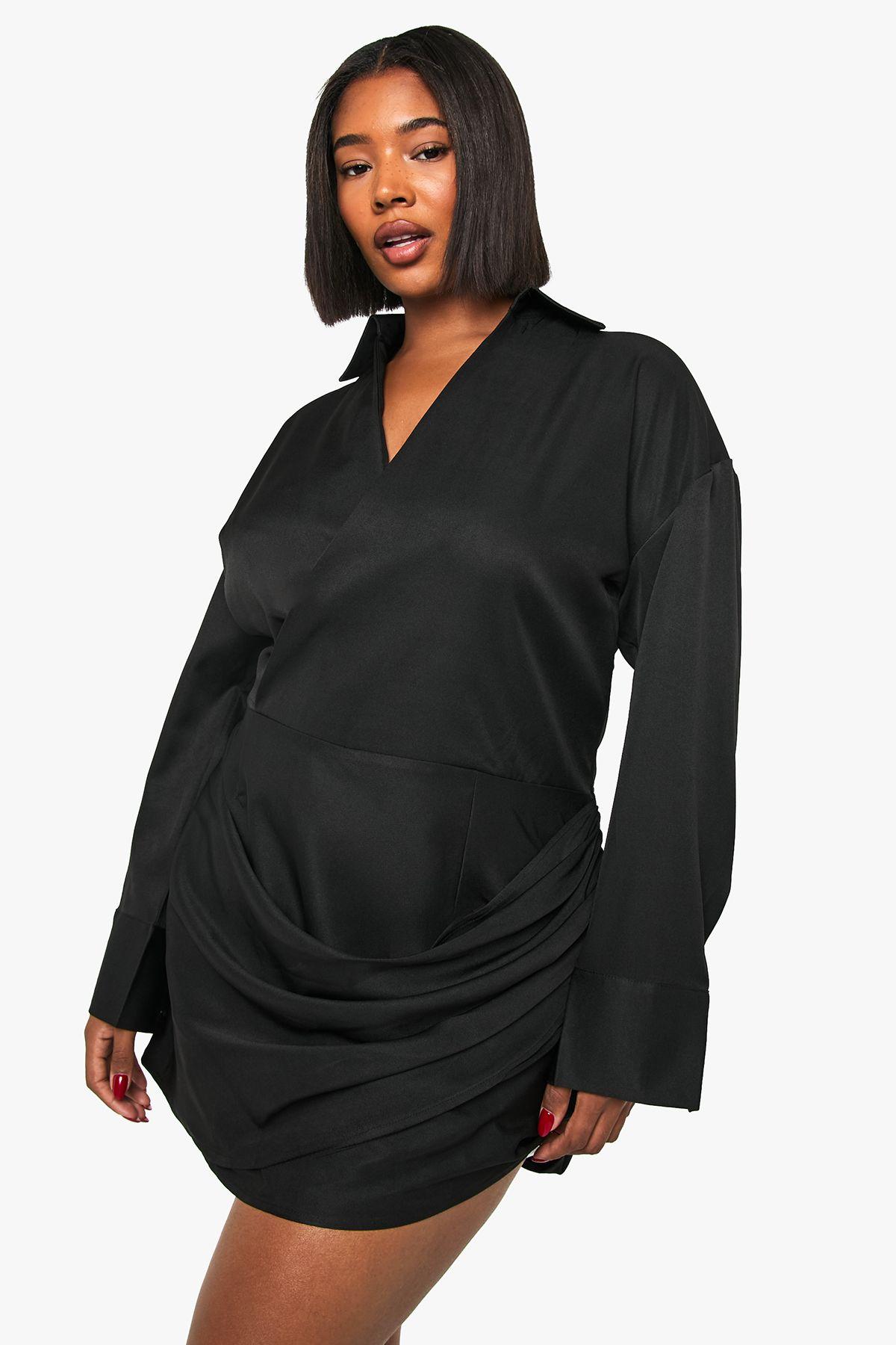 Plus Wrap Shirt Dress by BOOHOO