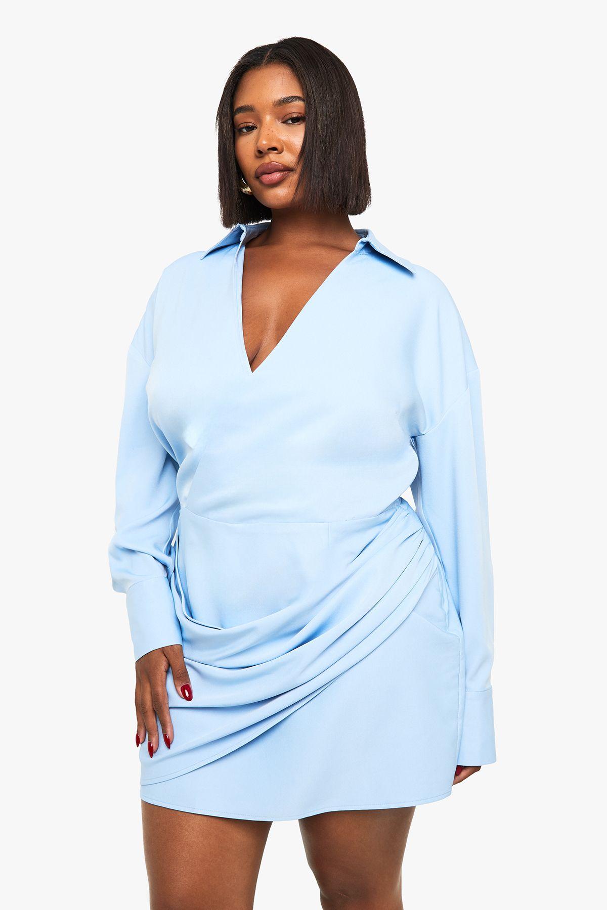 Plus Wrap Shirt Dress by BOOHOO