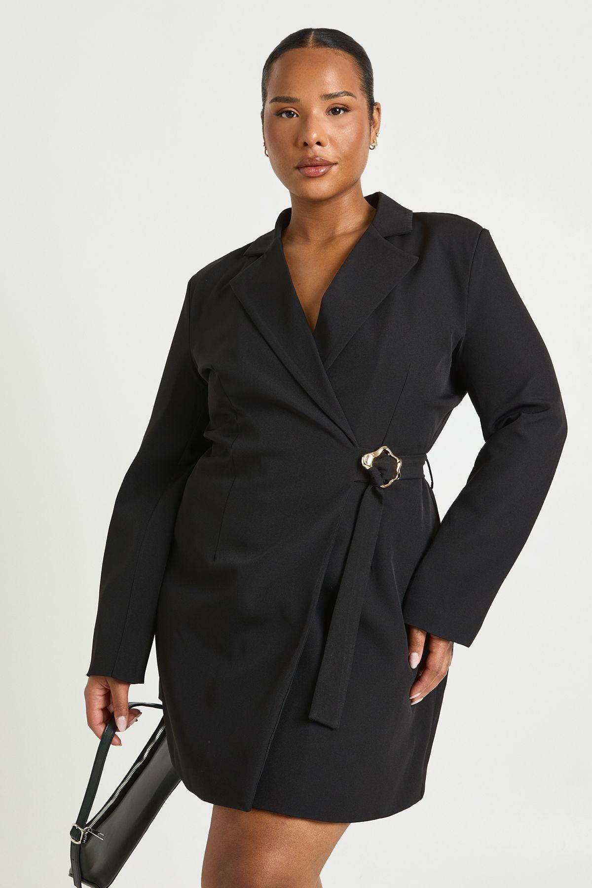 Plus Wrap Tie Blazer Dress by BOOHOO