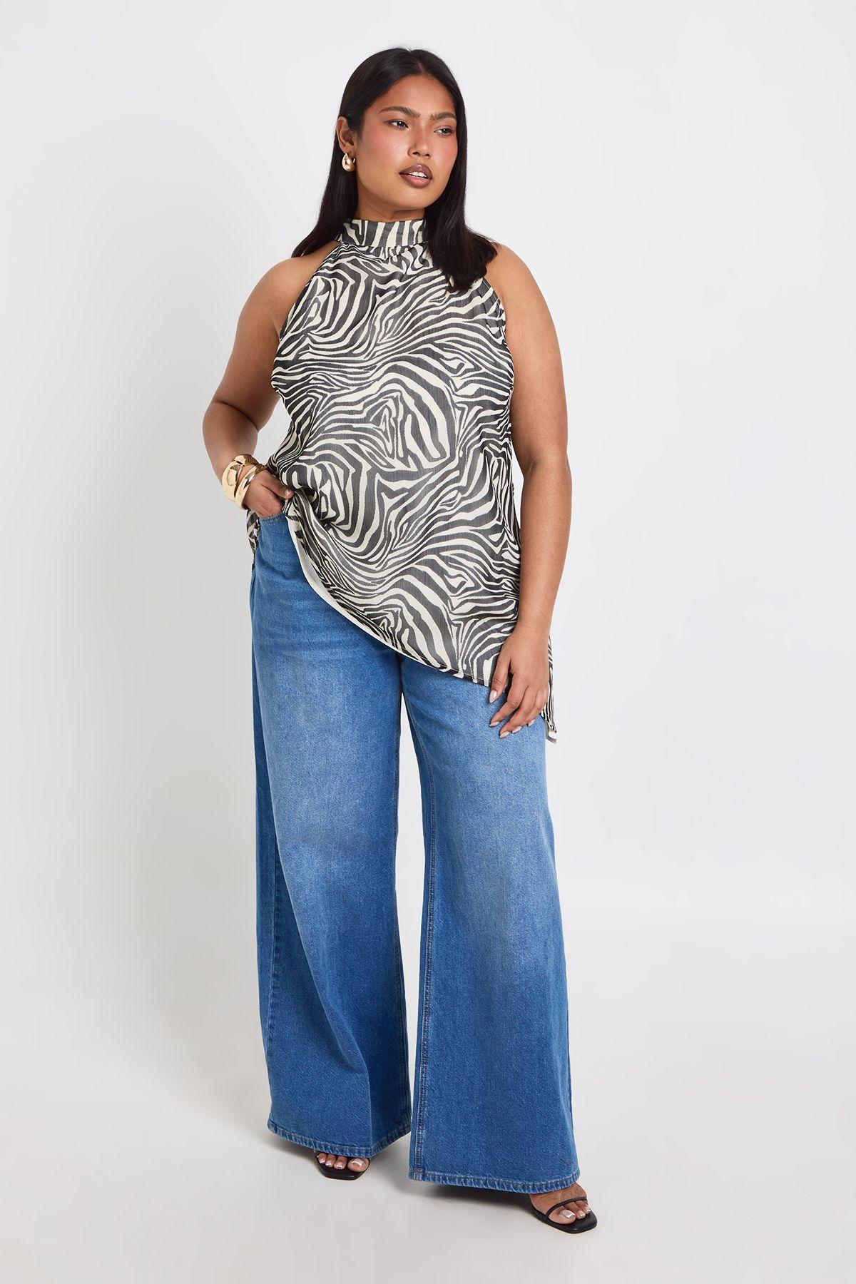 Plus Zebra Chiffon Asymmetric Longline Top by BOOHOO