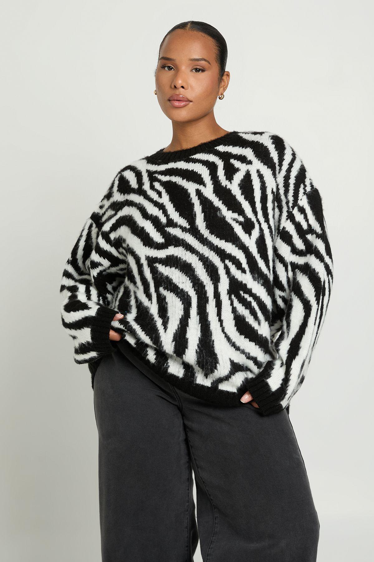Plus Zebra Fluffy Knit Jumper by BOOHOO