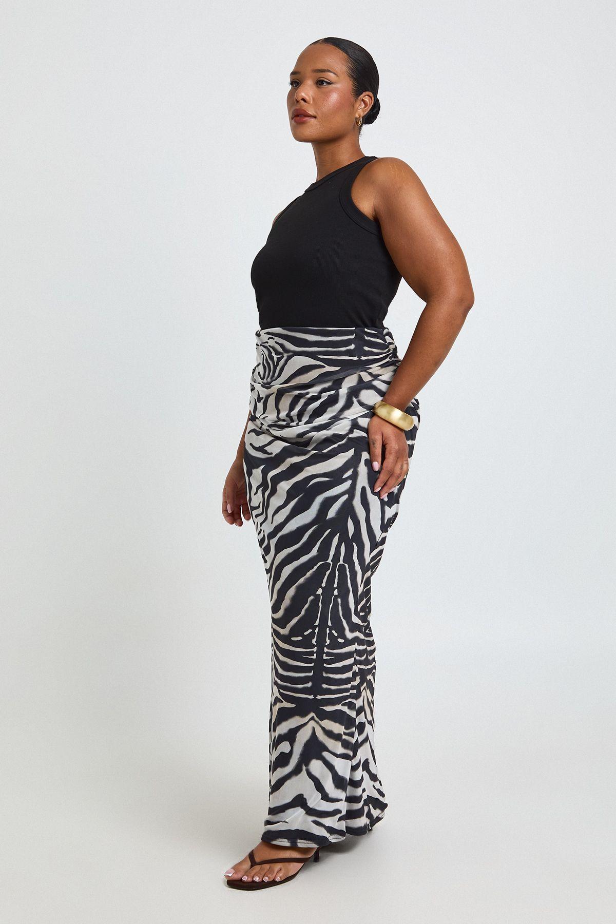 Plus Zebra Mesh Maxi Skirt by BOOHOO