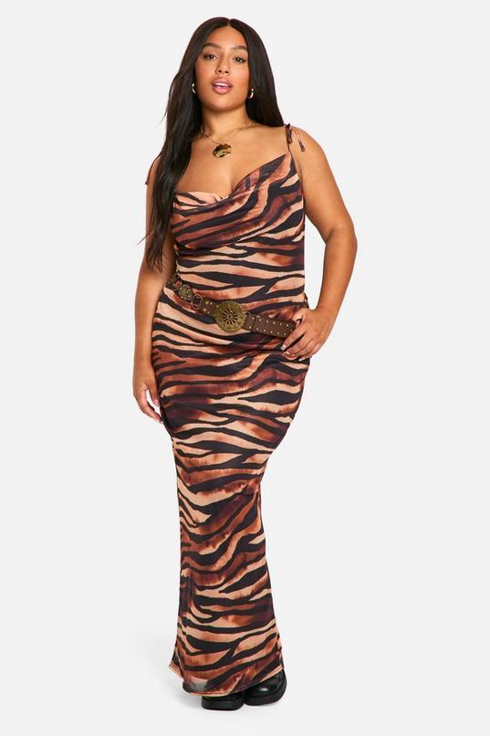 Plus Zebra Print Cowl Neck Maxi Dress by BOOHOO