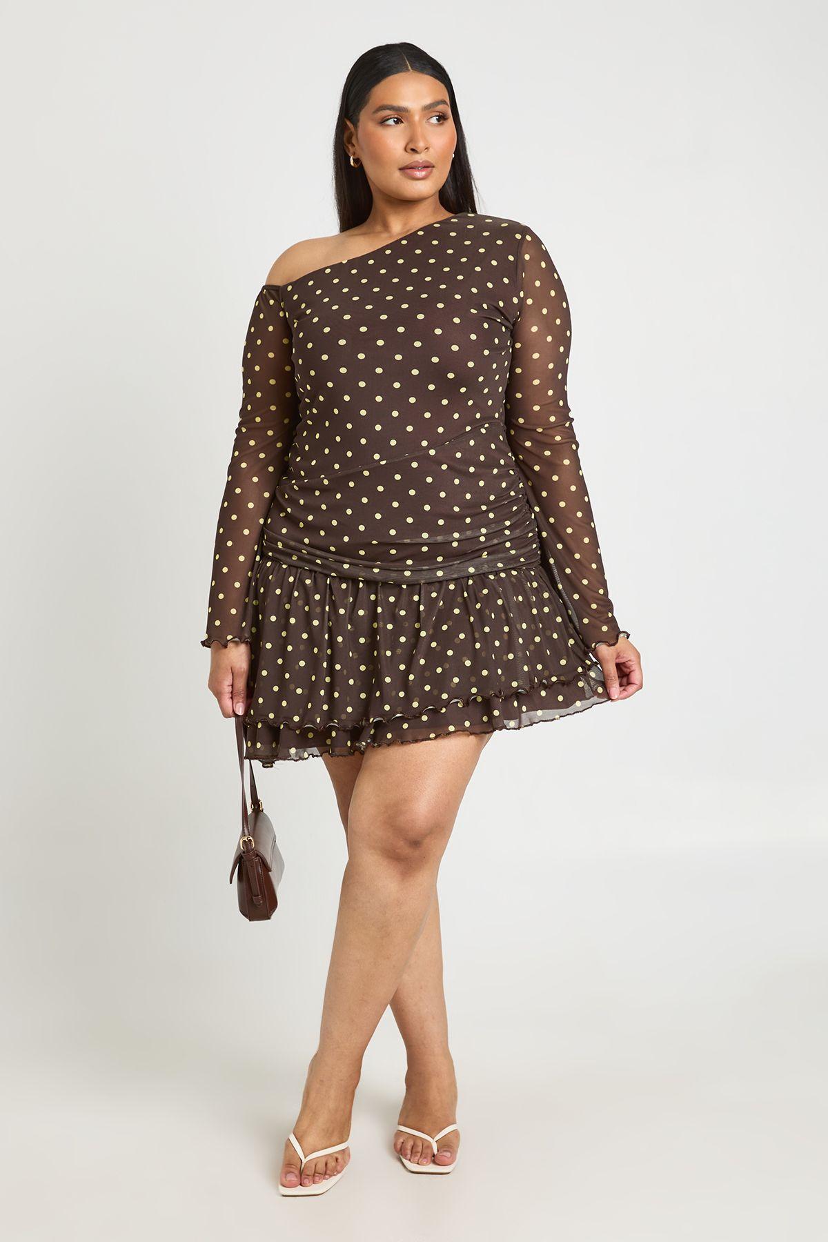 Plus Zebra Printed Mesh Asym Neck Mini Dress by BOOHOO