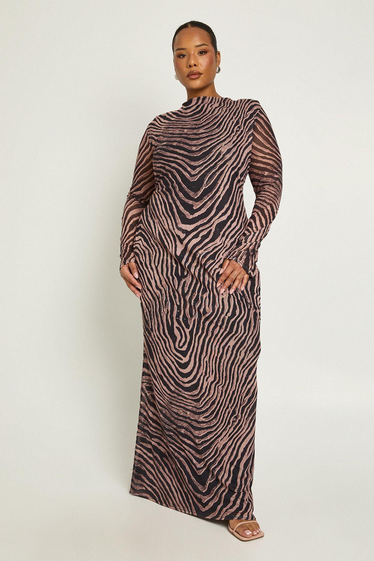 Plus Zebra Shoulder Pad Midaxi Dress by BOOHOO