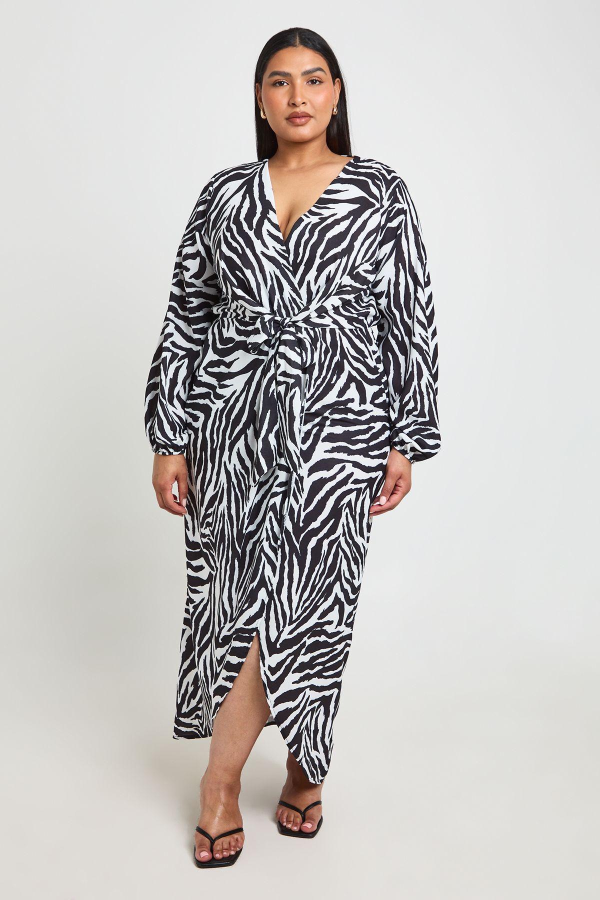Plus Zebra Textured Tie Detail Maxi Dress by BOOHOO