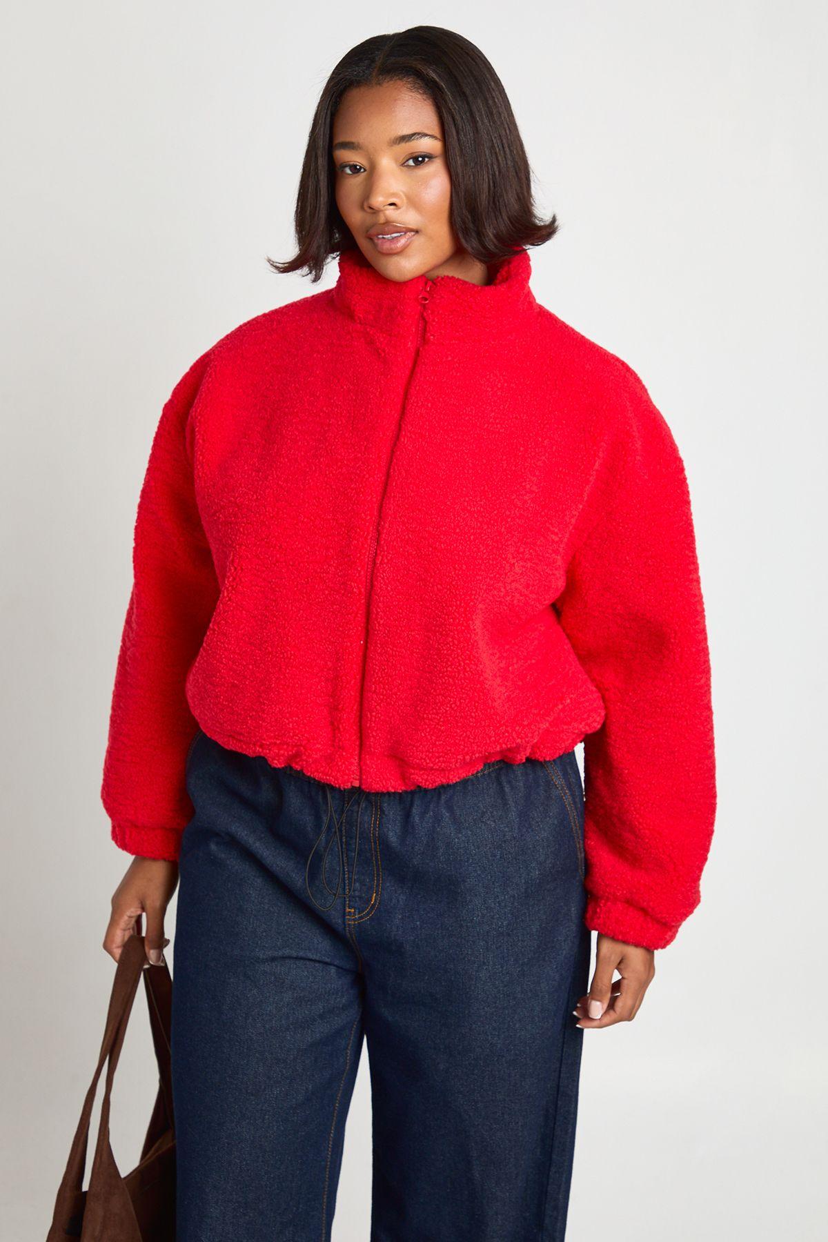 Plus Zip Up Teddy Jacket by BOOHOO