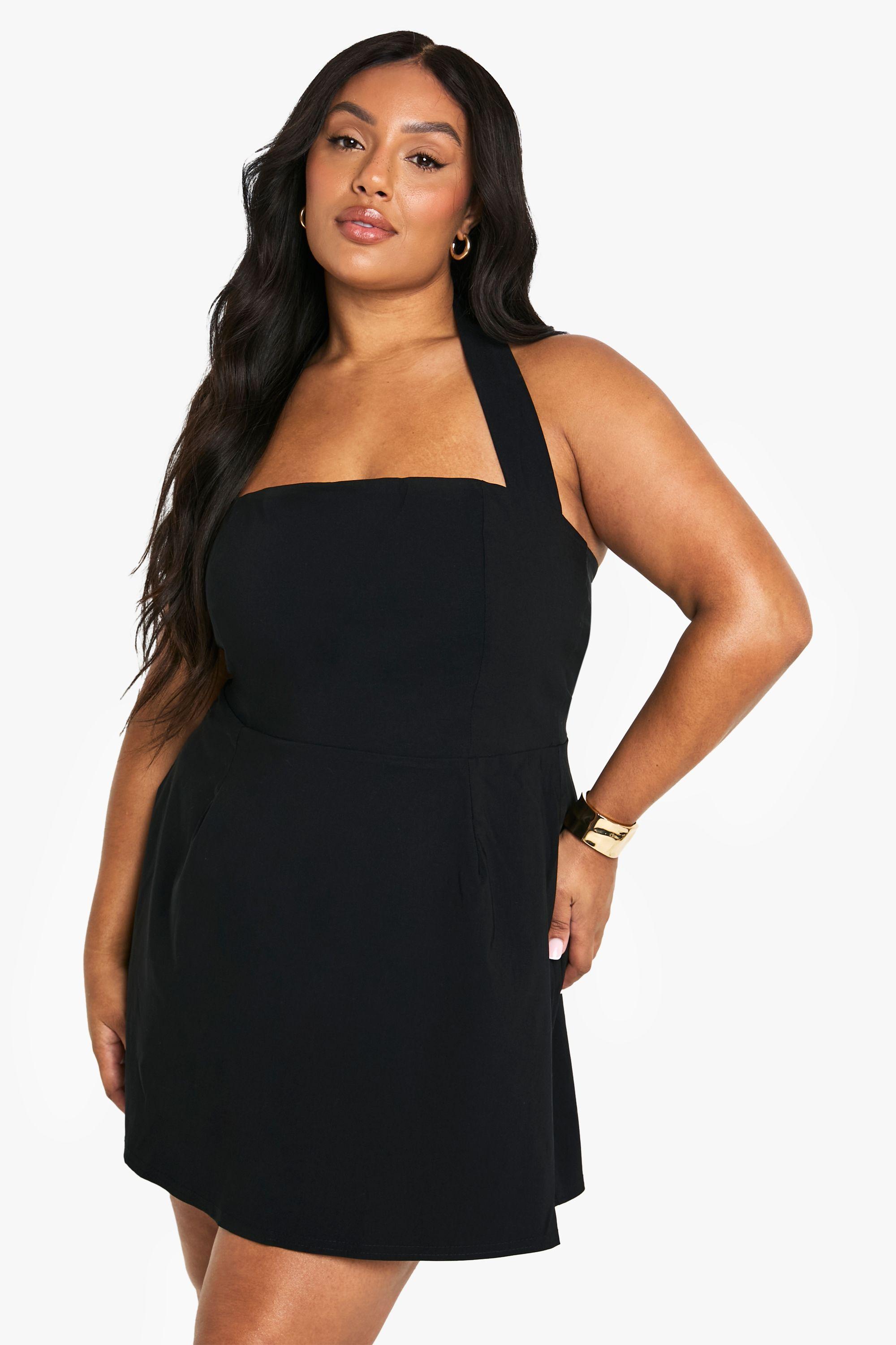 Plus bengaline halterneck mini dress by BOOHOO