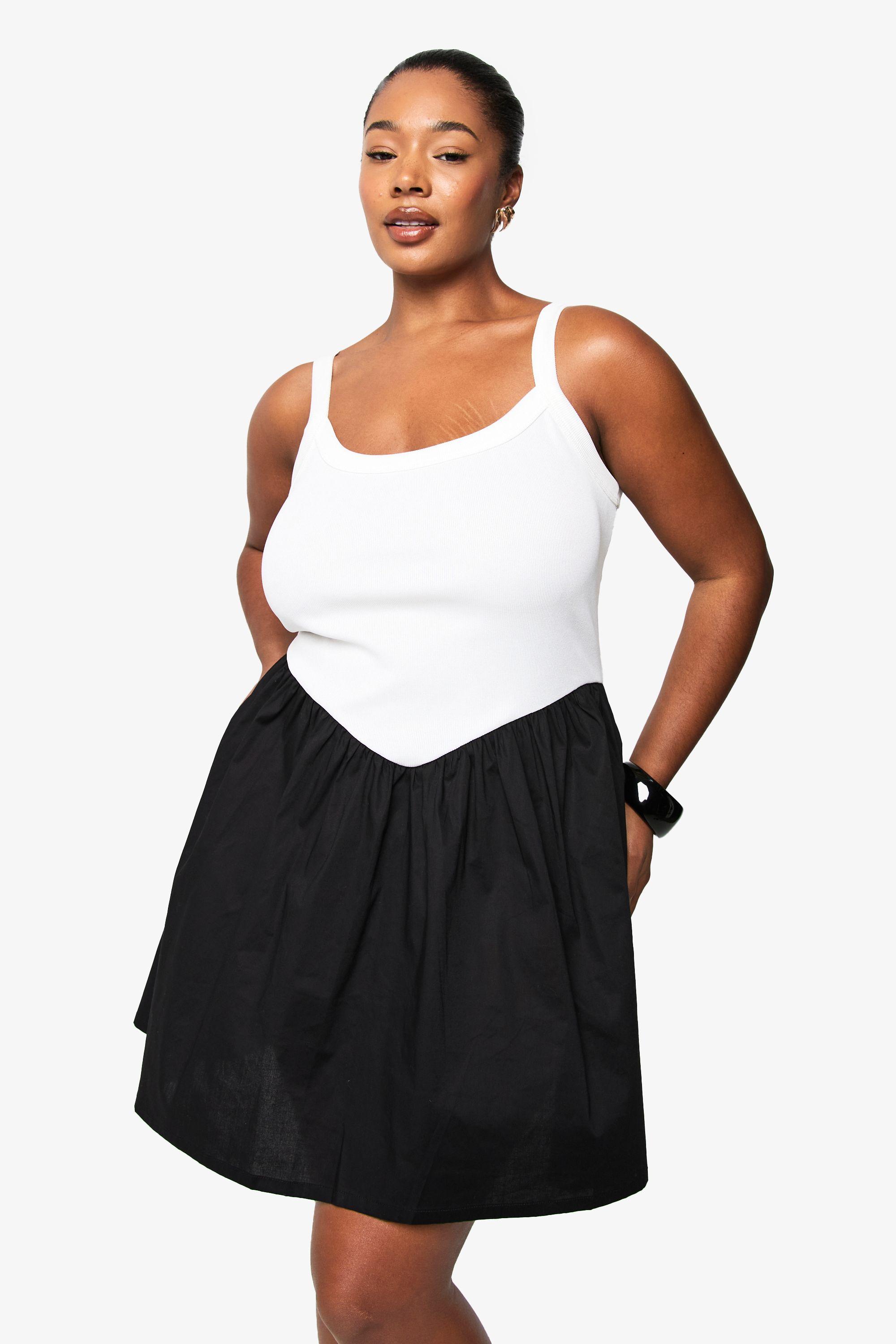 Plus contrast fabric strappy skater dress by BOOHOO