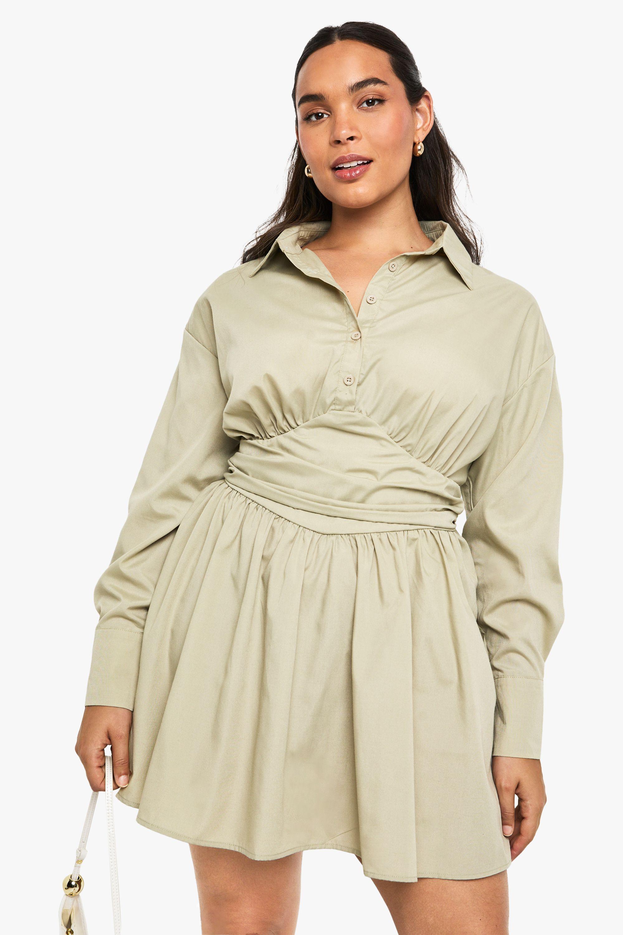 Plus gathered waist detail skater shirt dress by BOOHOO
