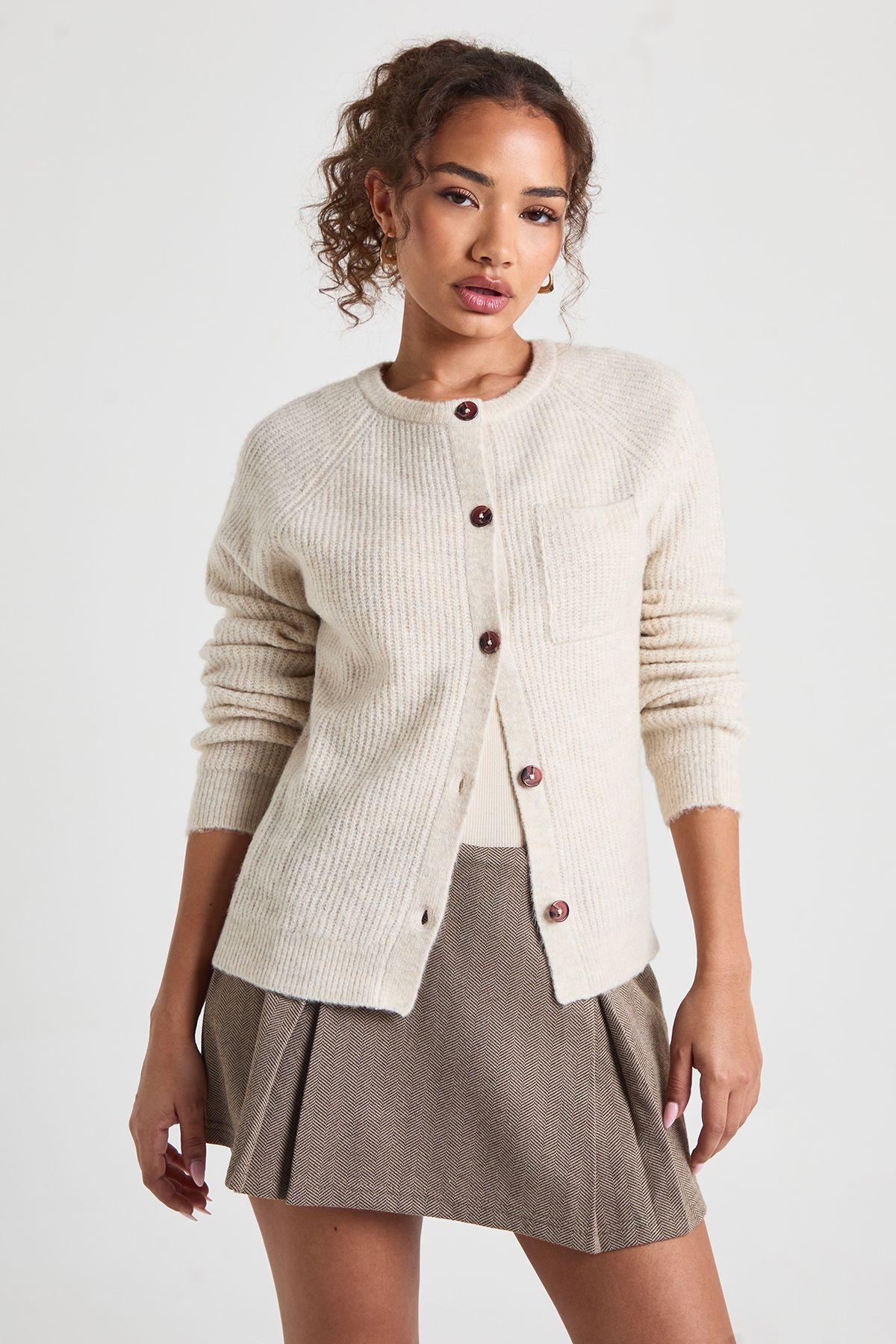 Pocket Detail Brushed Knit Cardigan by BOOHOO