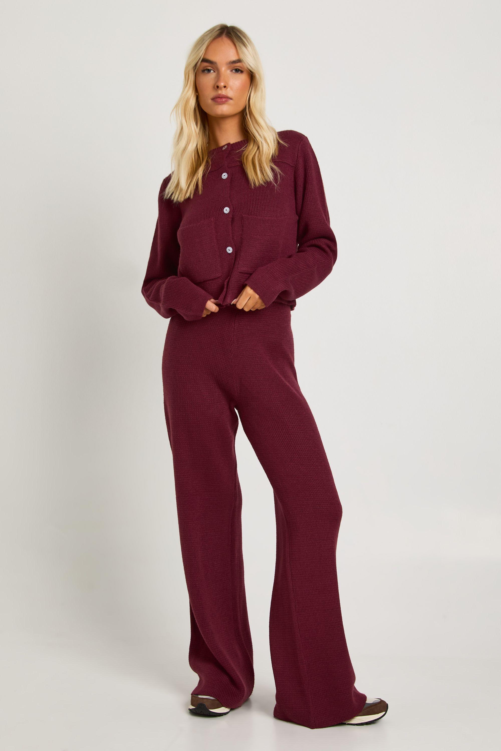 Pocket Detail Crew Neck Knitted Cardigan and Wide Leg Trouser by BOOHOO Pocket Detail Crew Neck Knitted Cardigan and Wide Leg Trouser by BOOHOO